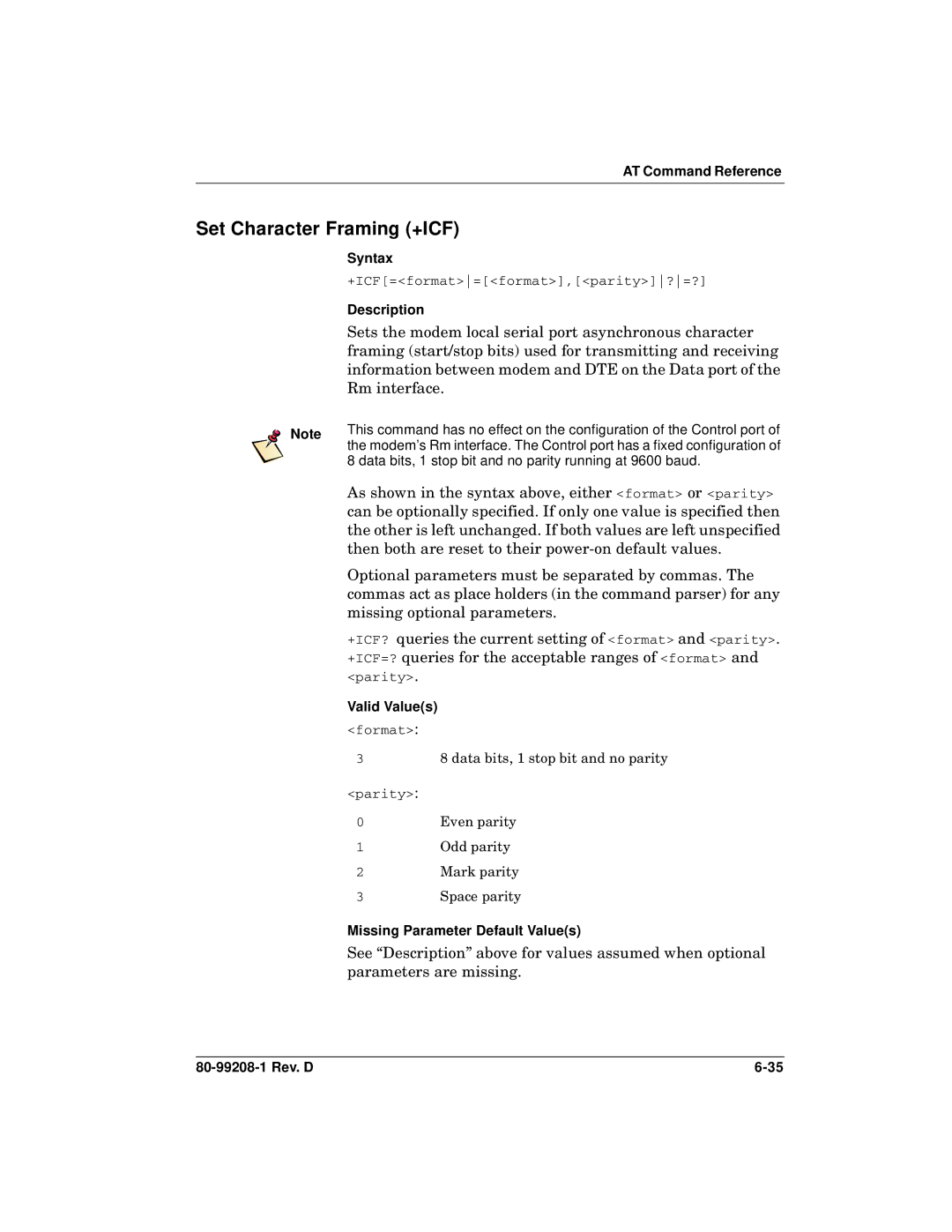 Qualcomm GSP-1620 specifications Set Character Framing +ICF 