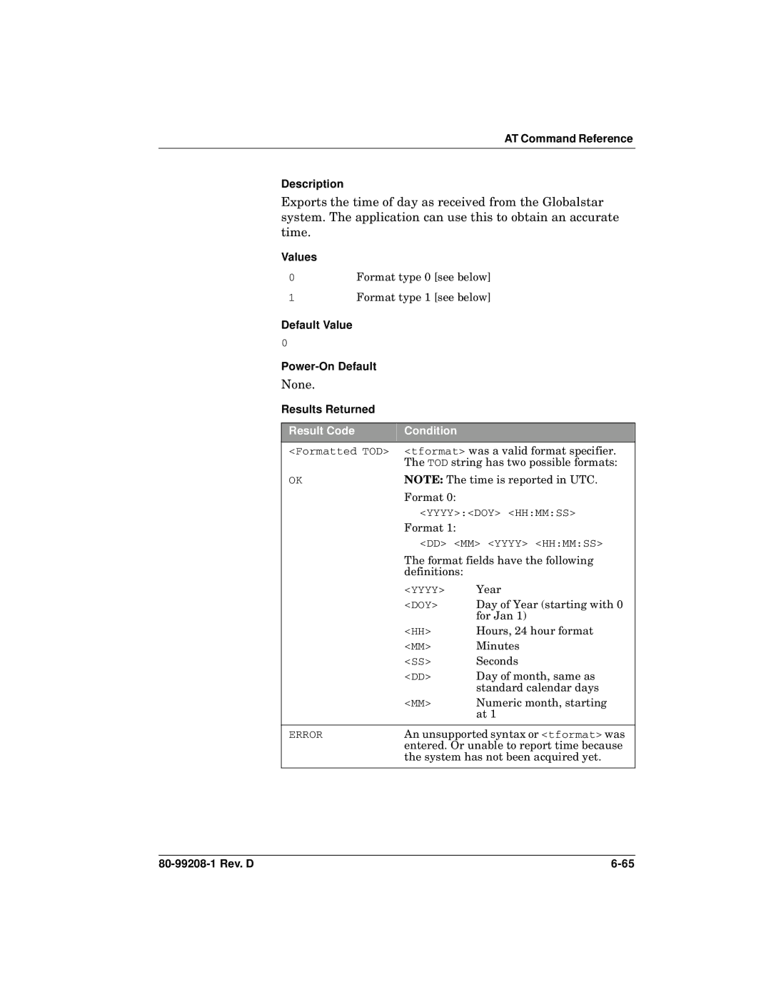 Qualcomm GSP-1620 specifications AT Command Reference Description, Values 