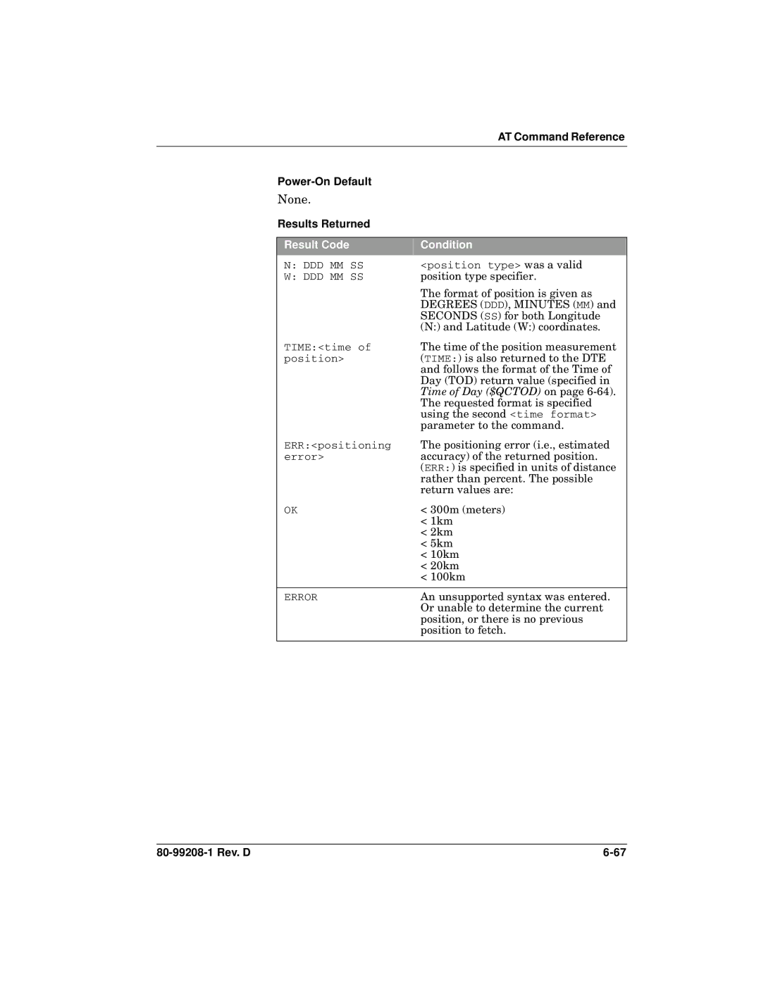 Qualcomm GSP-1620 specifications Time of Day $QCTOD on 