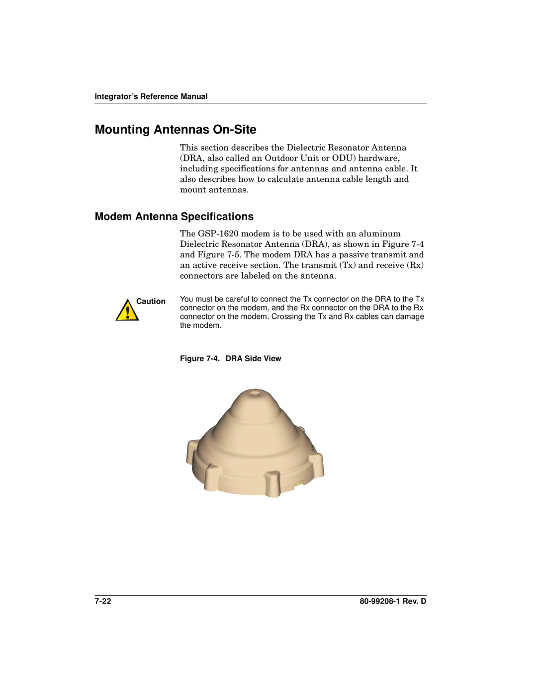 Qualcomm GSP-1620 specifications Mounting Antennas On-Site, Modem Antenna Specifications 