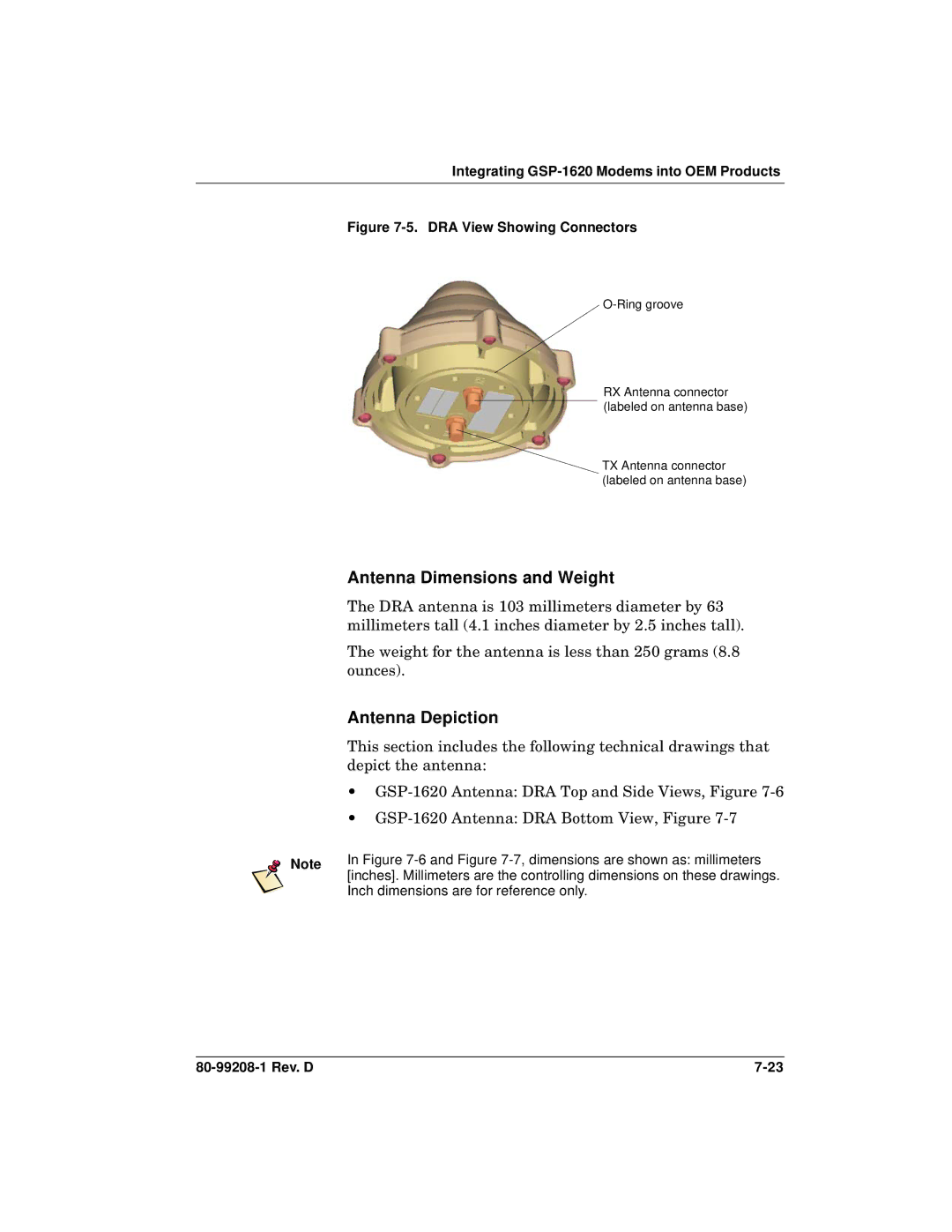 Qualcomm GSP-1620 specifications Antenna Dimensions and Weight, Antenna Depiction 