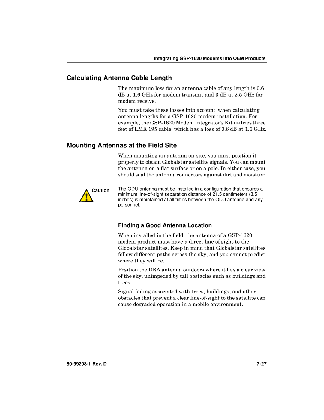 Qualcomm GSP-1620 Calculating Antenna Cable Length, Mounting Antennas at the Field Site, Finding a Good Antenna Location 
