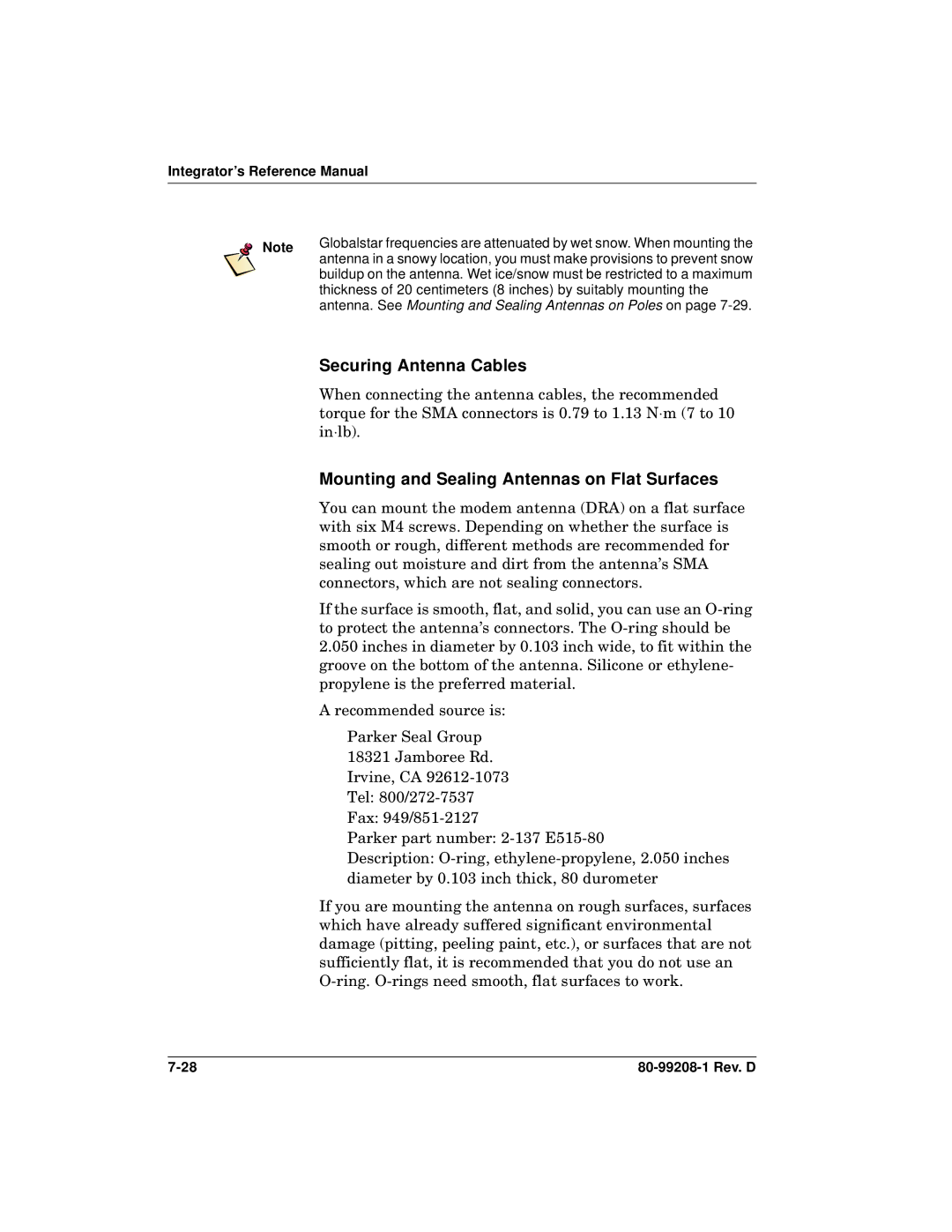 Qualcomm GSP-1620 specifications Securing Antenna Cables, Mounting and Sealing Antennas on Flat Surfaces 