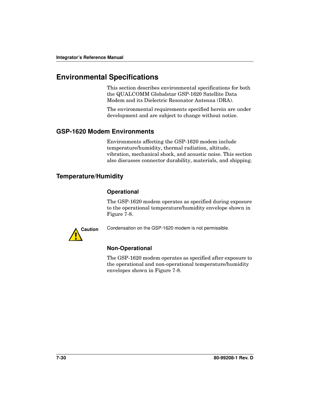 Qualcomm Environmental Specifications, GSP-1620 Modem Environments, Temperature/Humidity, Non-Operational 