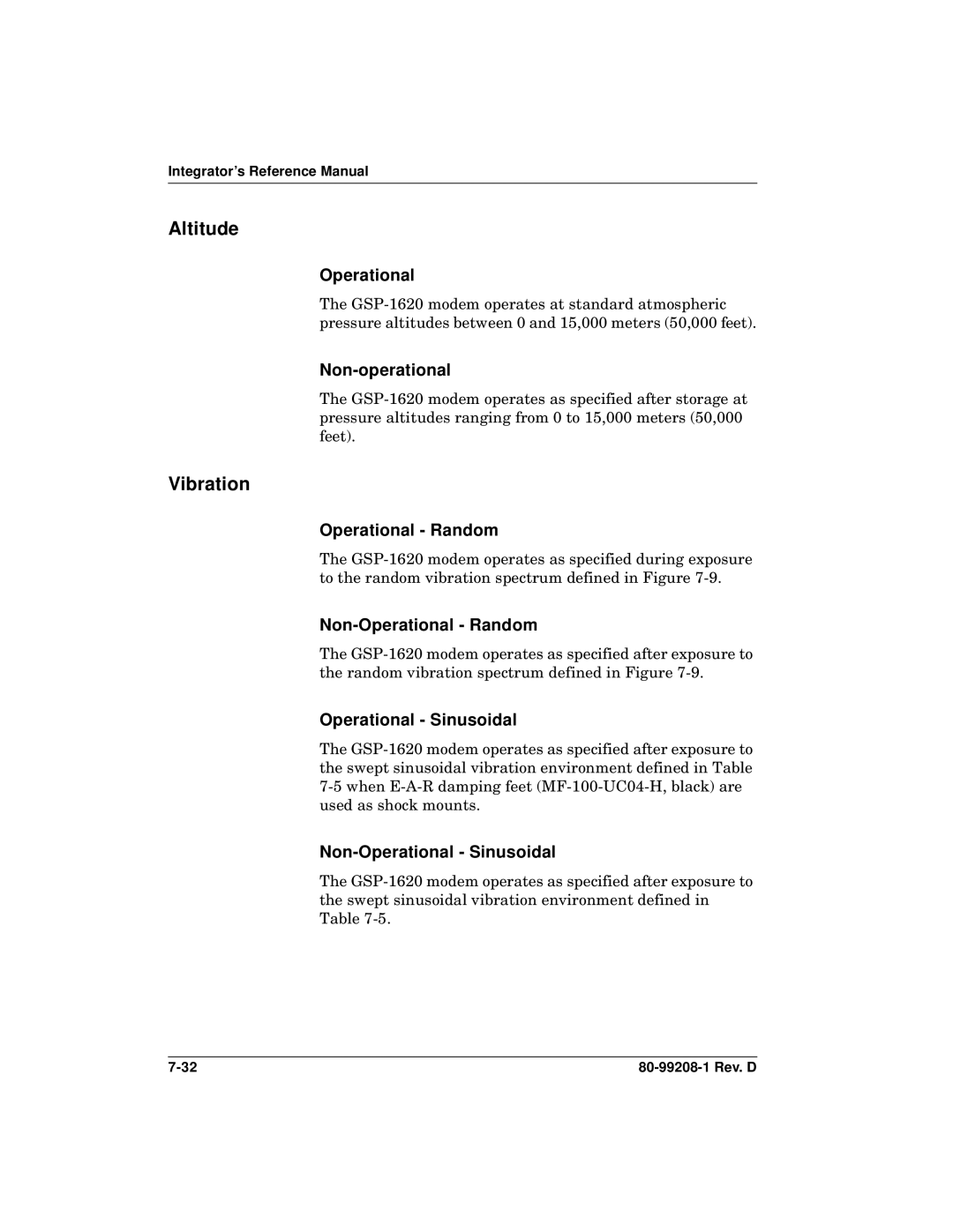 Qualcomm GSP-1620 specifications Altitude, Vibration 