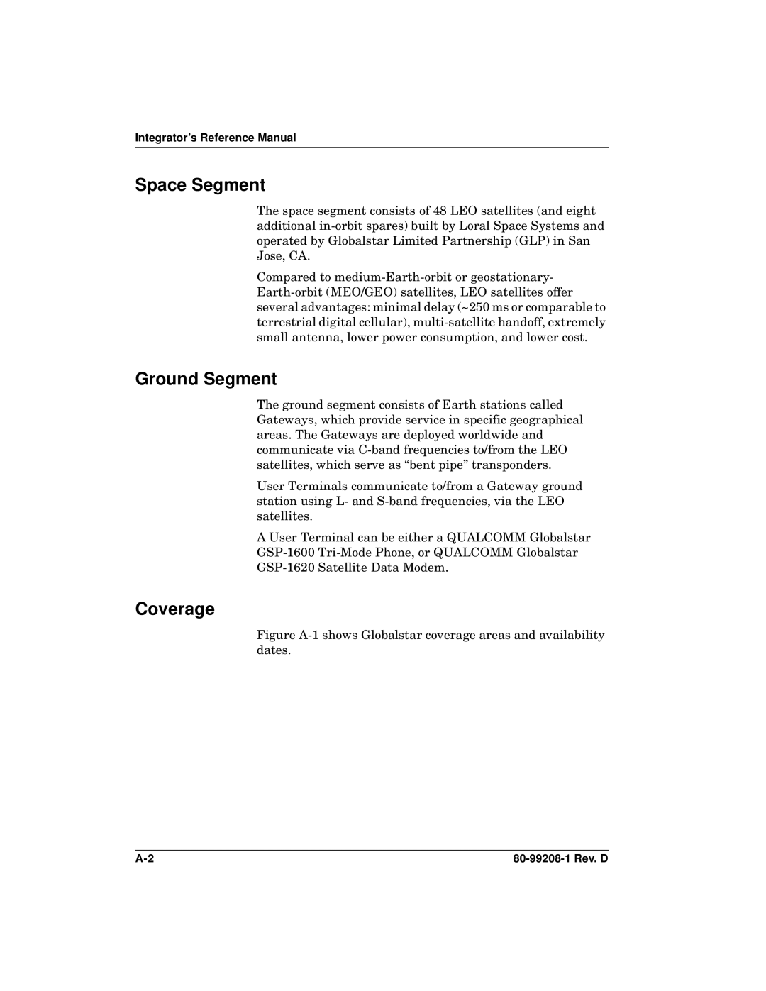 Qualcomm GSP-1620 specifications Space Segment, Ground Segment, Coverage 