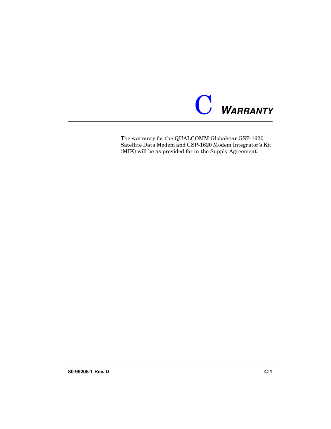 Qualcomm GSP-1620 specifications Warranty 