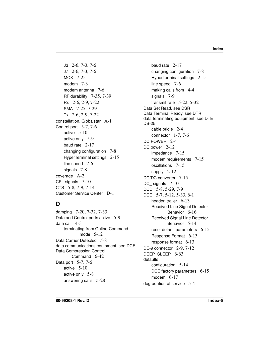 Qualcomm GSP-1620 specifications J3 2-6, 7-3 J7 2-6, 7-3, 20, 7-32, 80-99208-1 Rev. D Index-5 