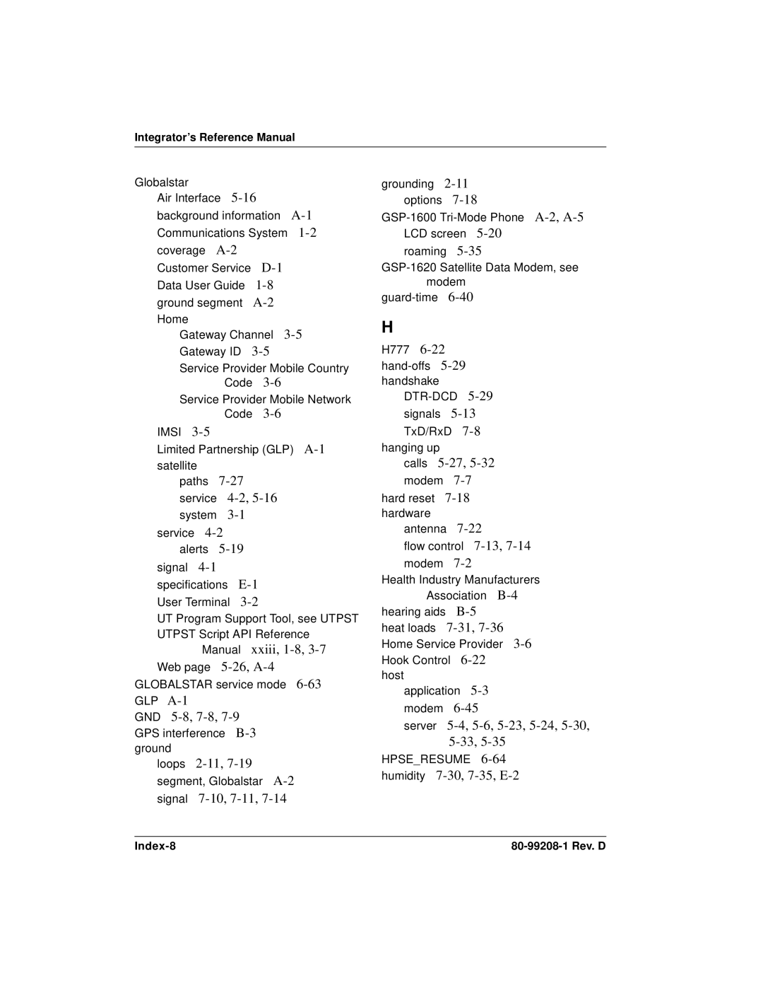 Qualcomm GSP-1620 specifications Loops 2-11, Signal 7-10, 7-11, Server 5-4, 5-6, 5-23, 5-24, 5-30, 5-33, Index-8 