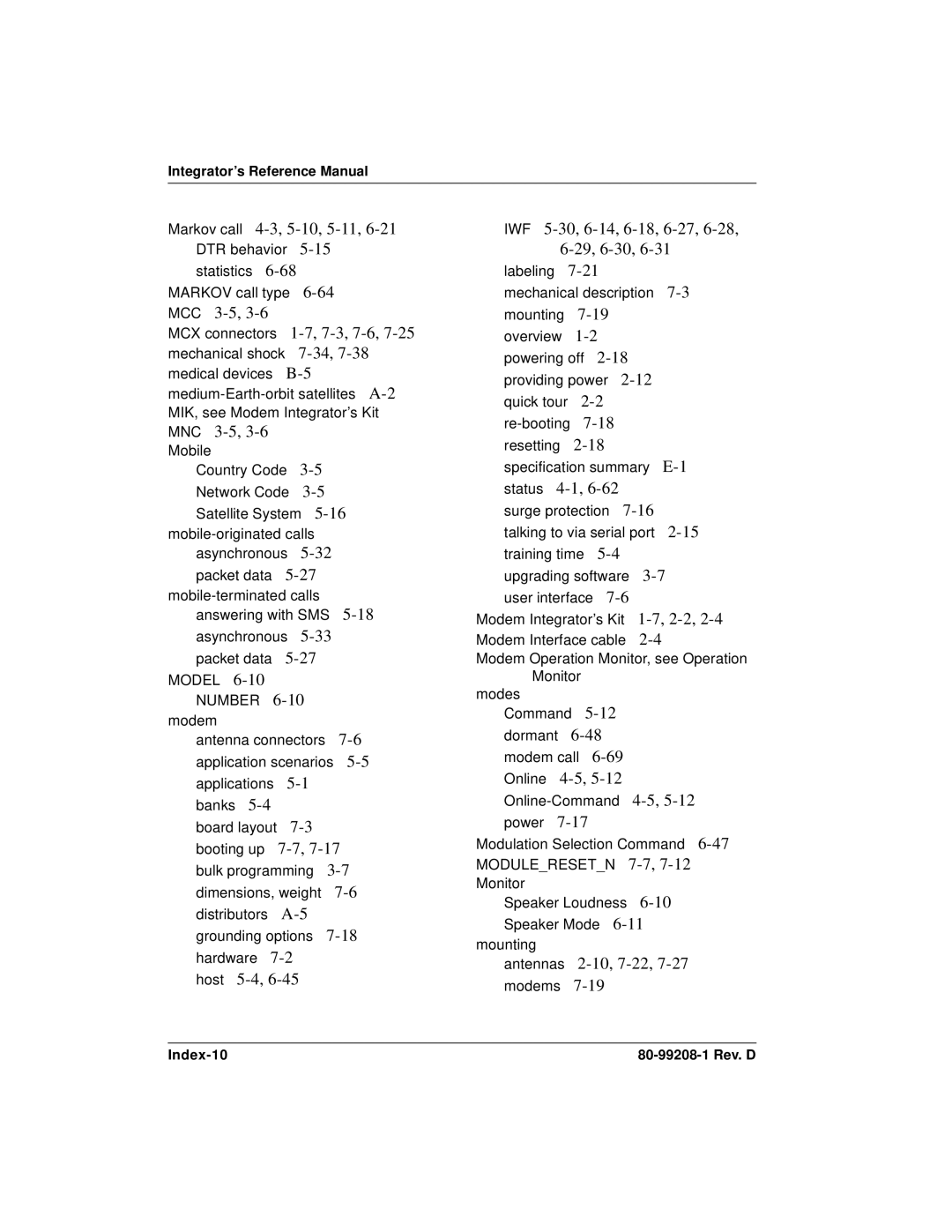 Qualcomm GSP-1620 specifications Host 5-4 IWF 5-30, 6-14, 6-18, 6-27, 6-28, 6-29, 6-30, 2-2, Index-10 