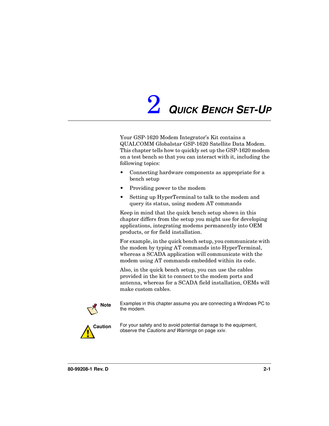 Qualcomm GSP-1620 specifications Quick Bench SET-UP 