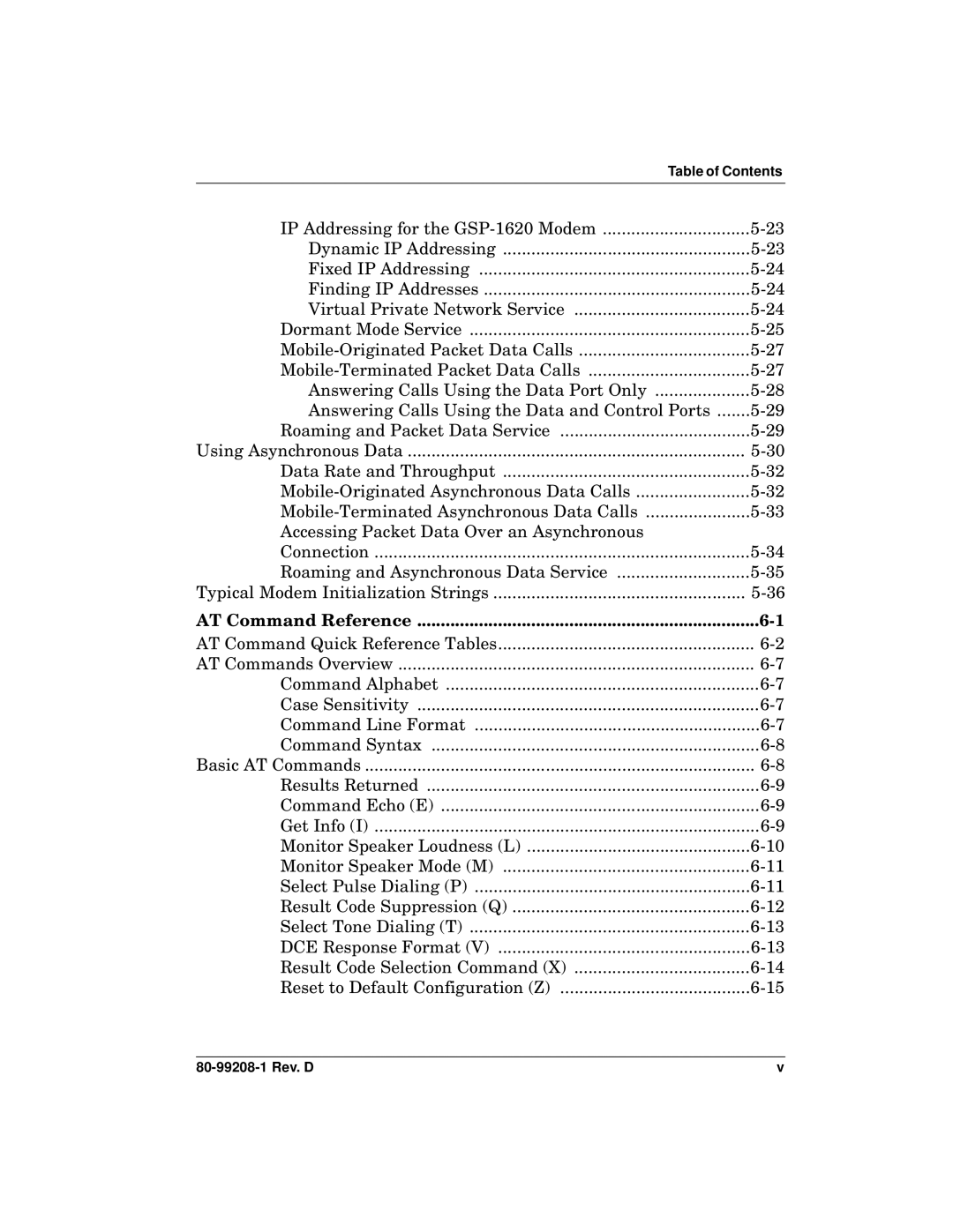 Qualcomm GSP-1620 specifications Table of Contents, 80-99208-1 Rev. D 