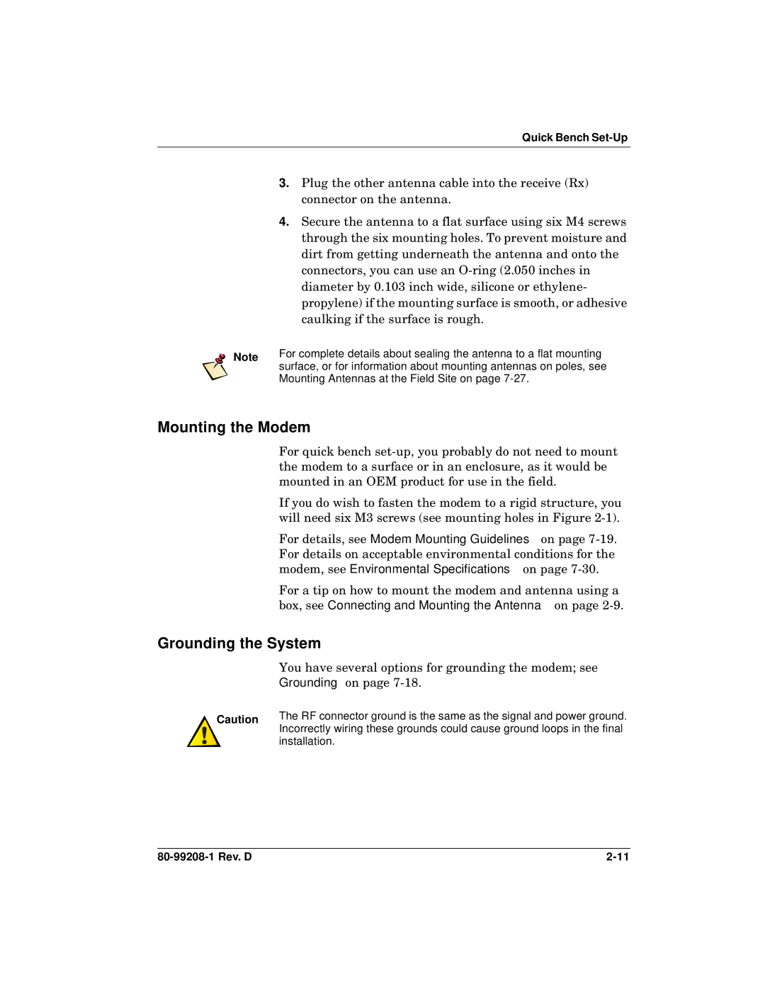 Qualcomm GSP-1620 specifications Mounting the Modem, Grounding the System 