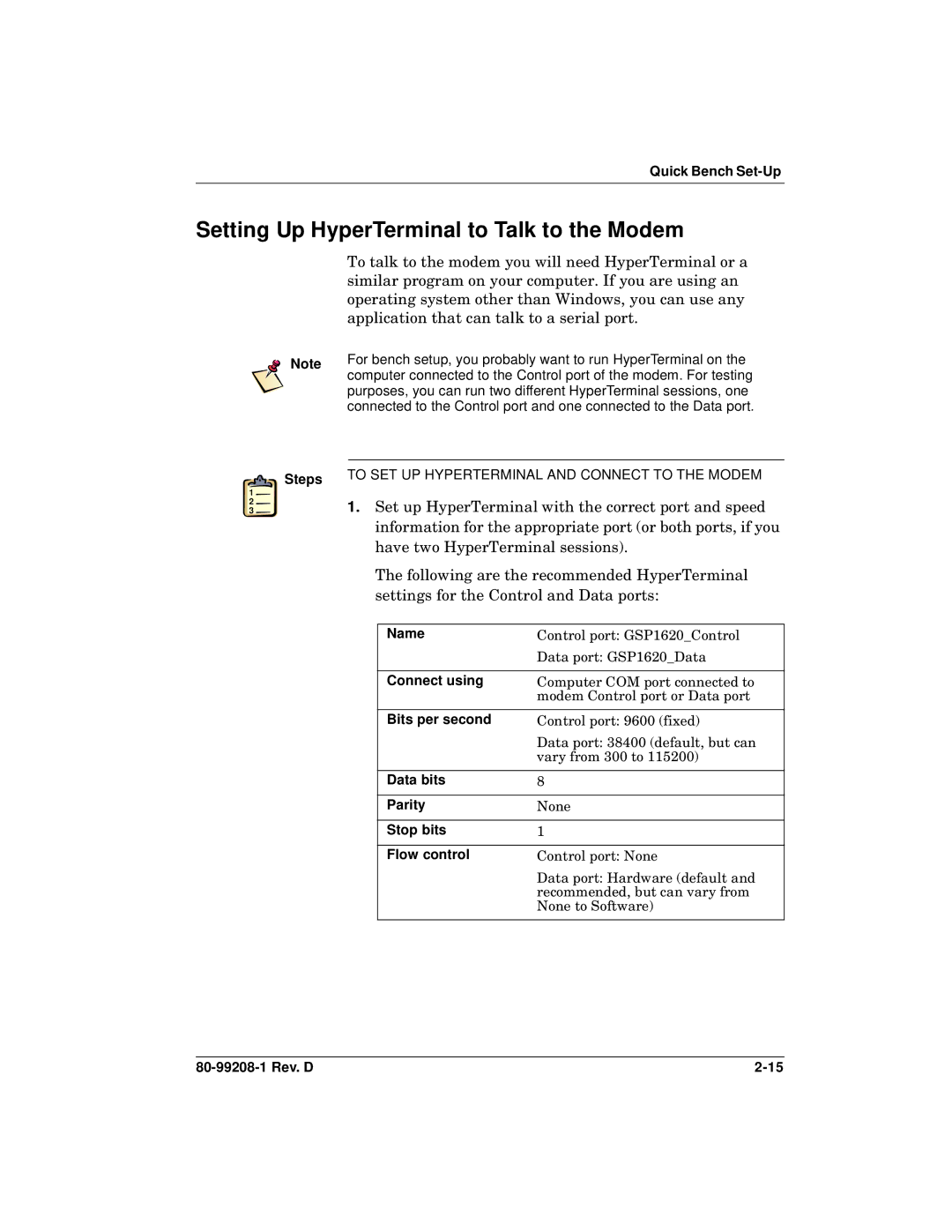 Qualcomm GSP-1620 specifications Setting Up HyperTerminal to Talk to the Modem 