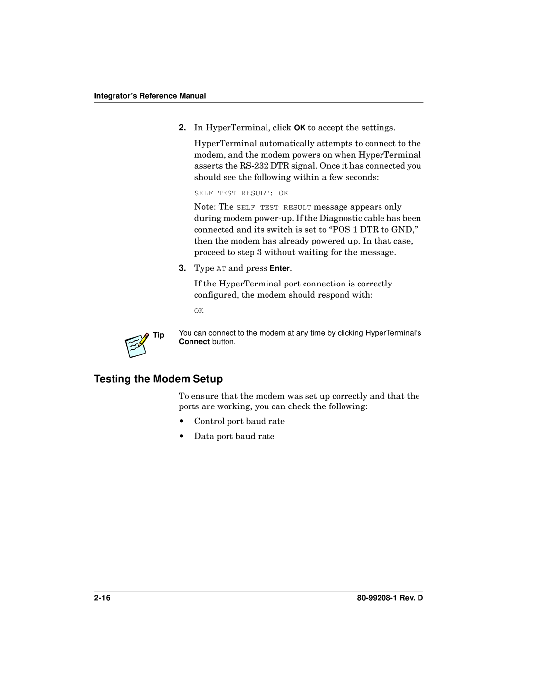 Qualcomm GSP-1620 specifications Testing the Modem Setup, Connect button 