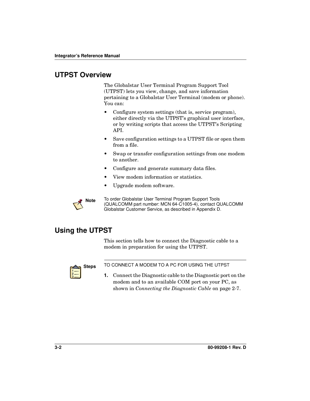 Qualcomm GSP-1620 specifications Utpst Overview, Using the Utpst, Connect the Diagnostic cable to the Diagnostic port on 