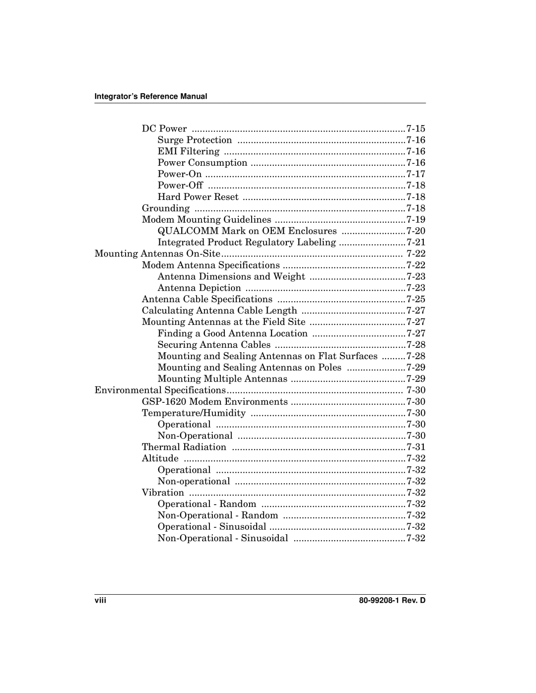 Qualcomm GSP-1620 specifications Viii 