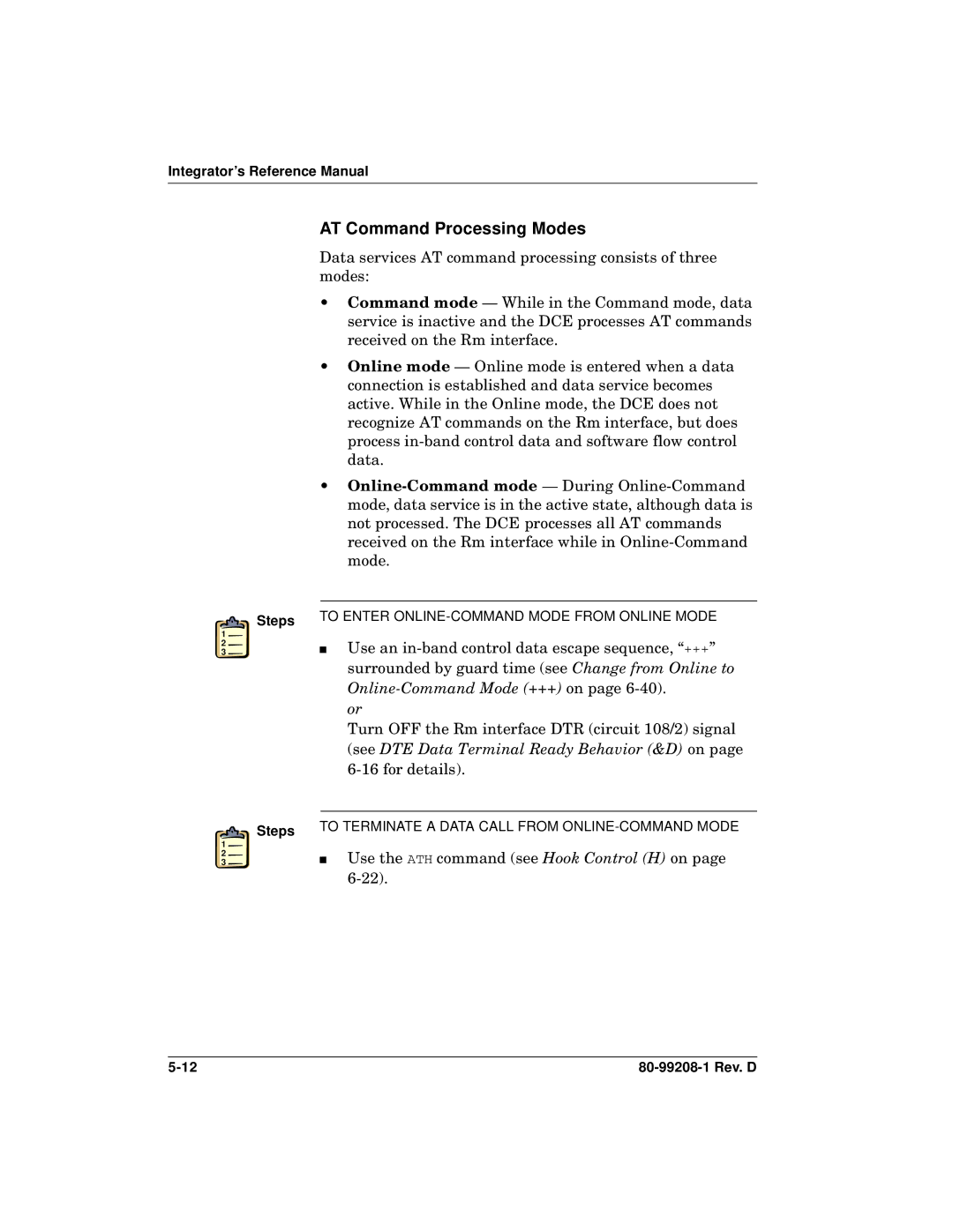 Qualcomm GSP-1620 specifications AT Command Processing Modes 