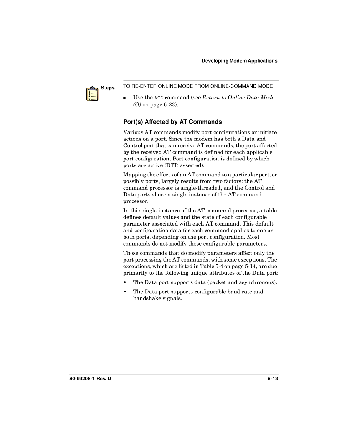 Qualcomm GSP-1620 specifications Ports Affected by AT Commands, Developing Modem Applications Steps 