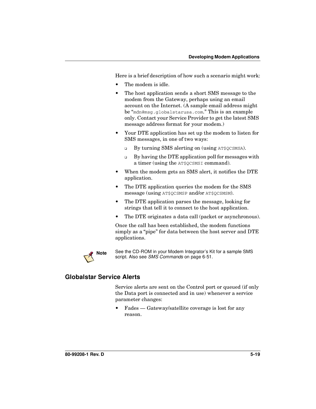 Qualcomm GSP-1620 specifications Globalstar Service Alerts 