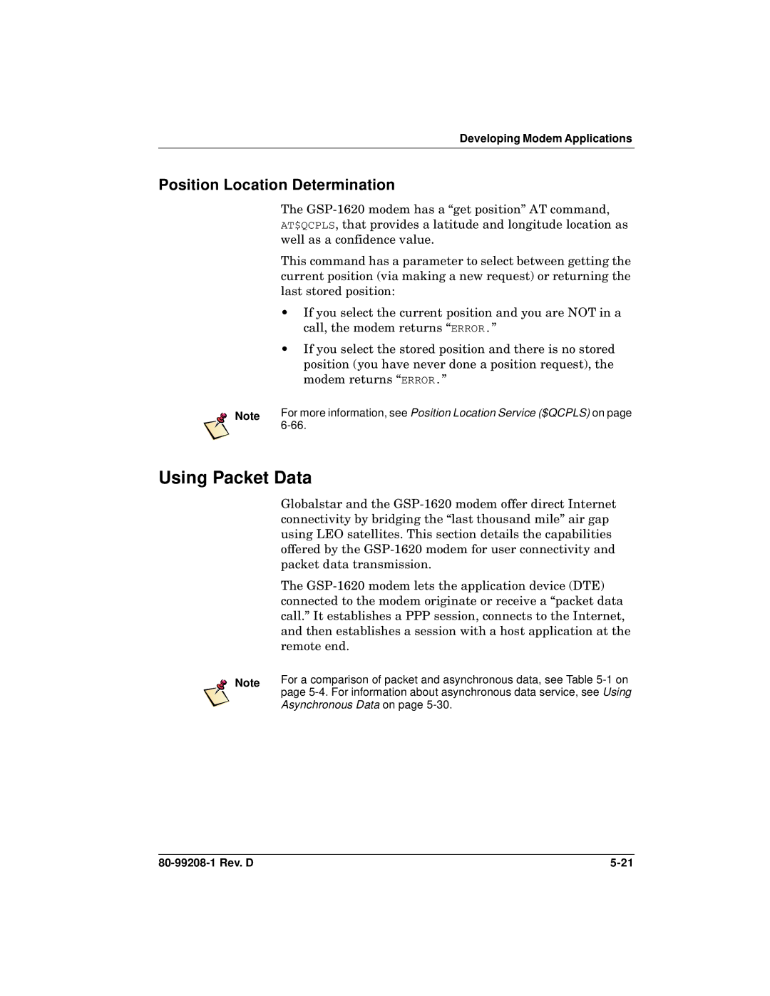 Qualcomm GSP-1620 specifications Using Packet Data, Position Location Determination 