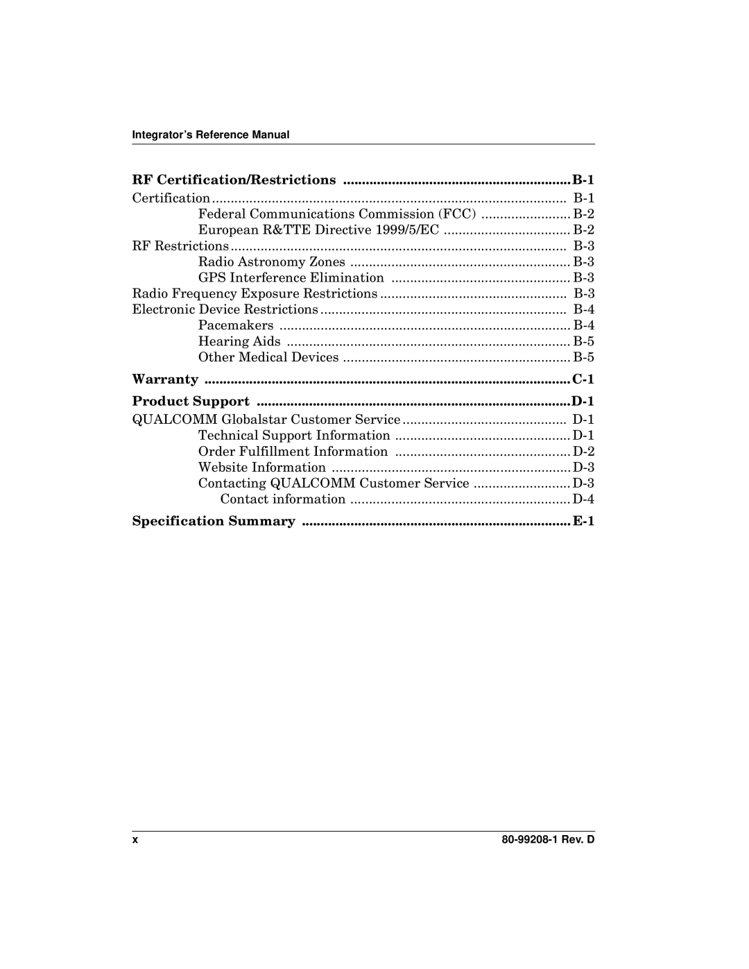 Qualcomm GSP-1620 specifications Specification Summary 