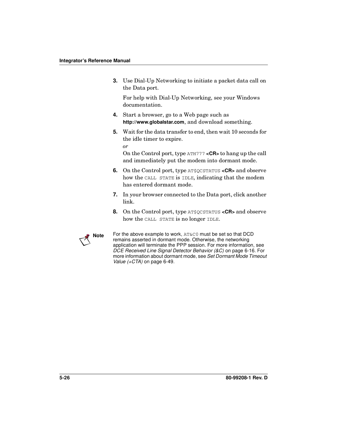 Qualcomm GSP-1620 specifications Value +CTA on 