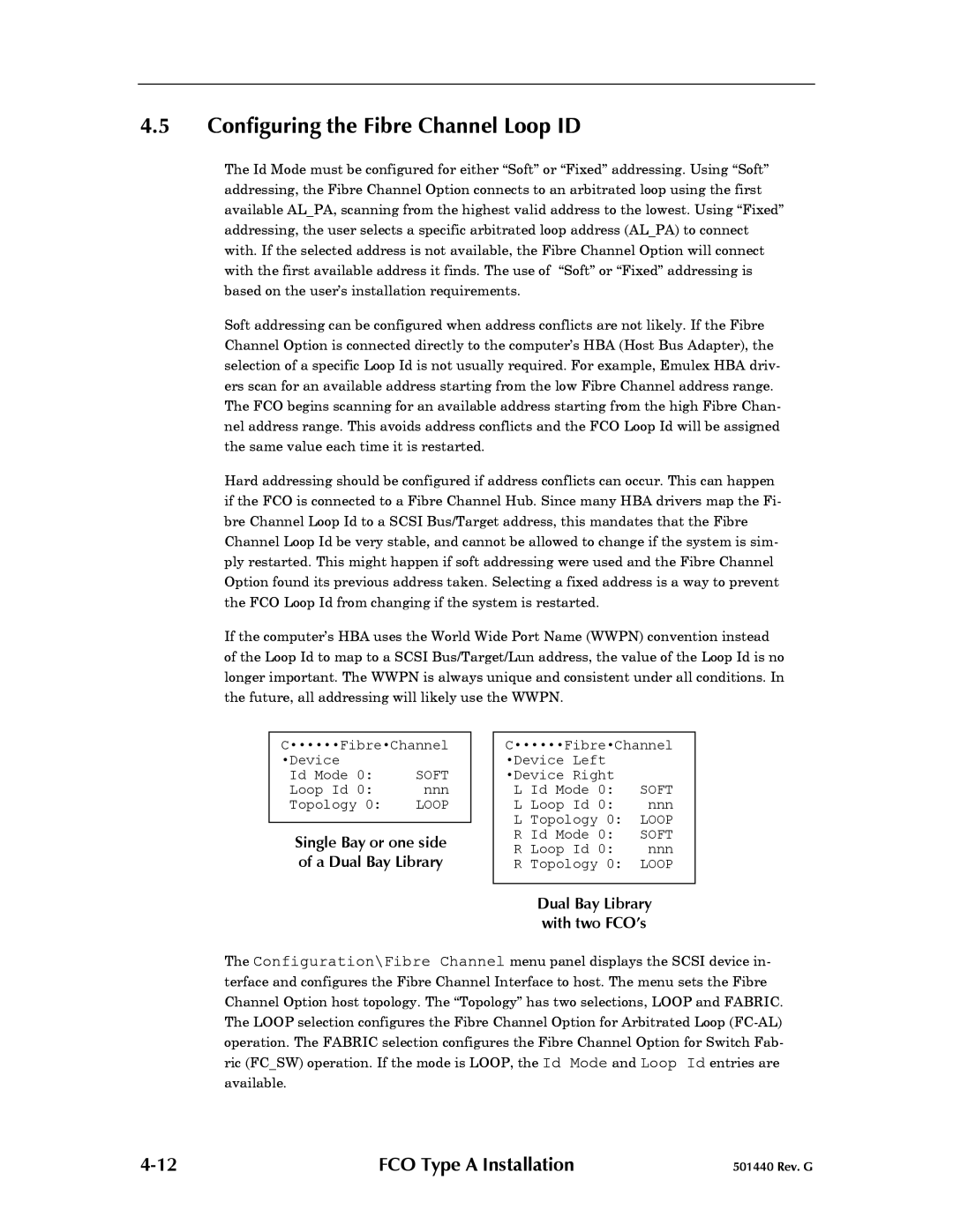 Qualstar 501440 Rev. G operation manual Configuring the Fibre Channel Loop ID, Dual Bay Library with two FCO’s 