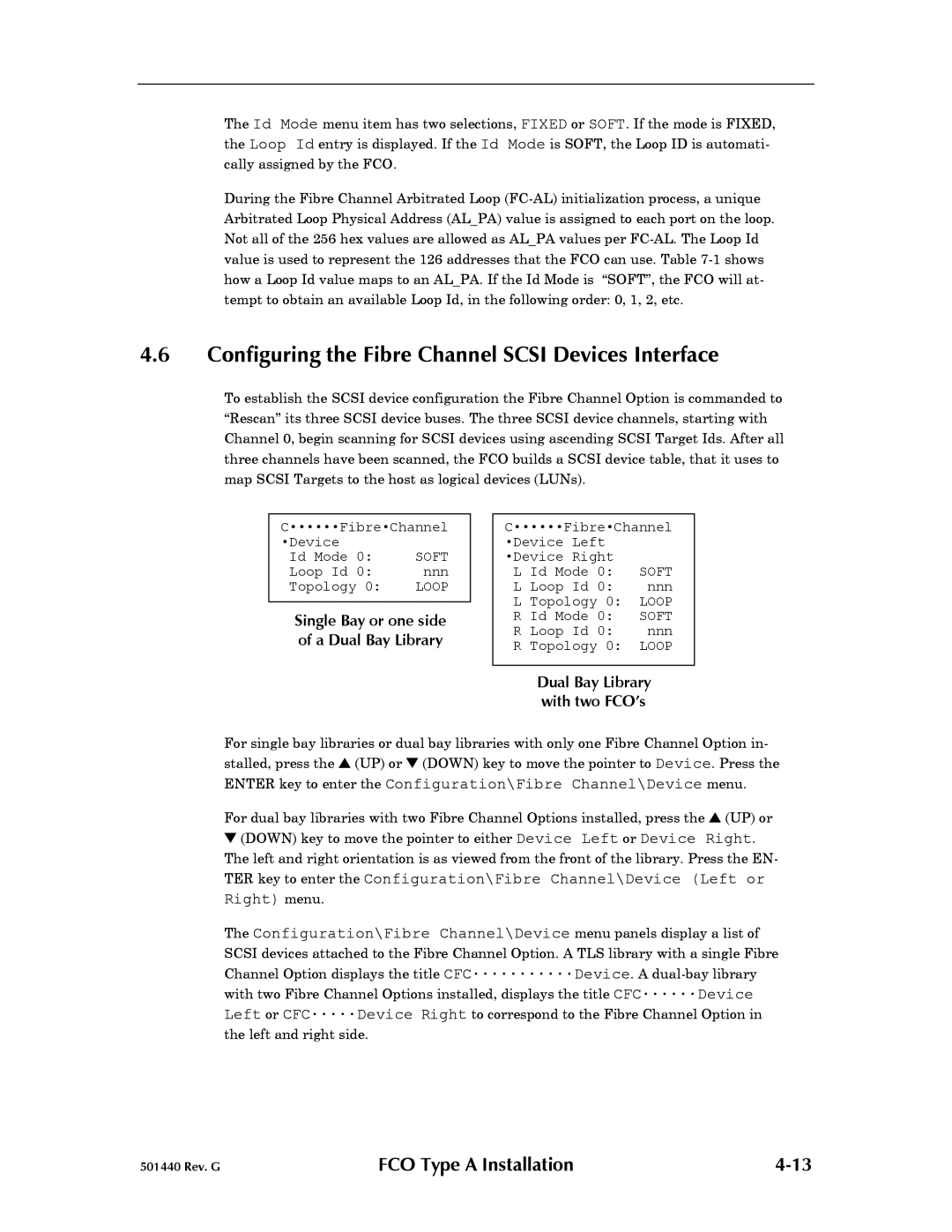 Qualstar 501440 Rev. G operation manual Configuring the Fibre Channel Scsi Devices Interface 