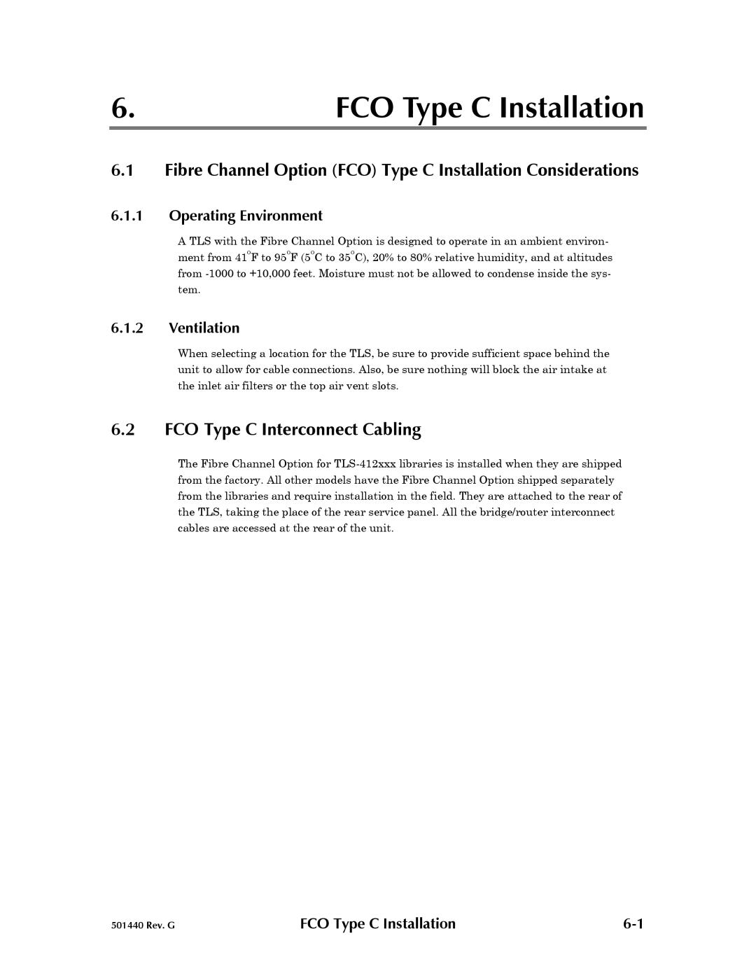 Qualstar 501440 Rev. G Fibre Channel Option FCO Type C Installation Considerations, FCO Type C Interconnect Cabling 