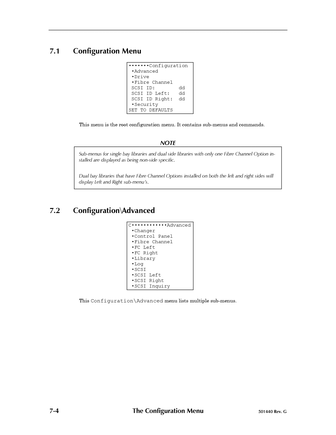 Qualstar 501440 Rev. G operation manual Configuration Menu, Configuration\Advanced 