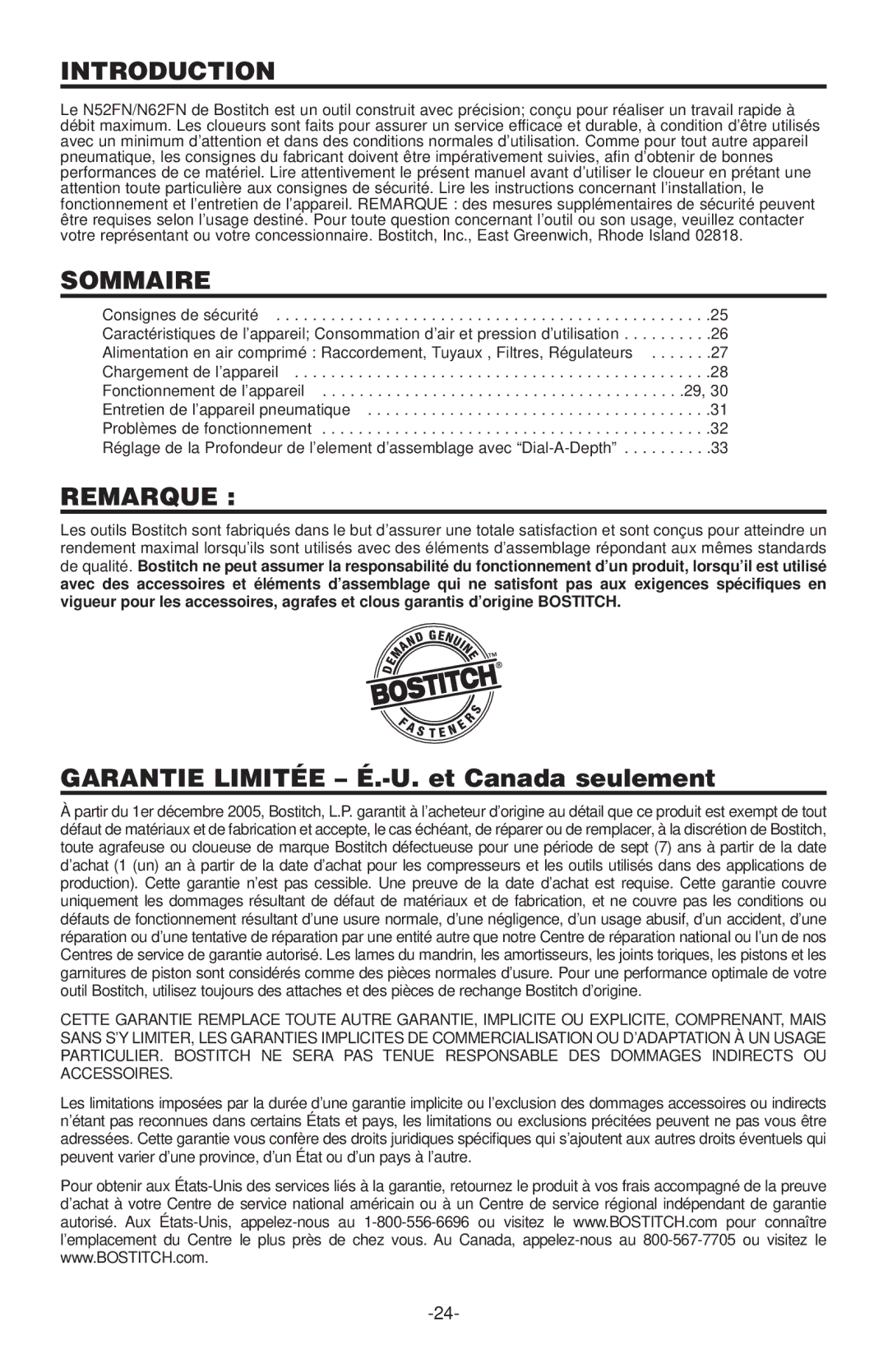 Quantaray N62FN, N52FN manual Sommaire, Remarque 