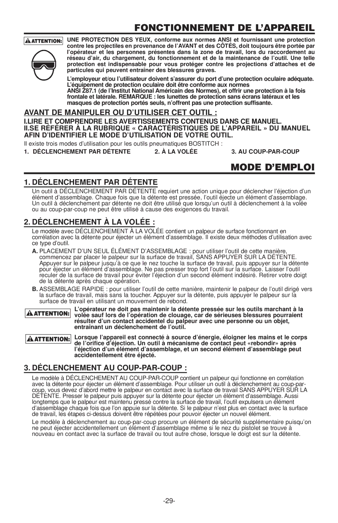 Quantaray N52FN, N62FN manual Fonctionnement DE L’APPAREIL, Mode D’EMPLOI 