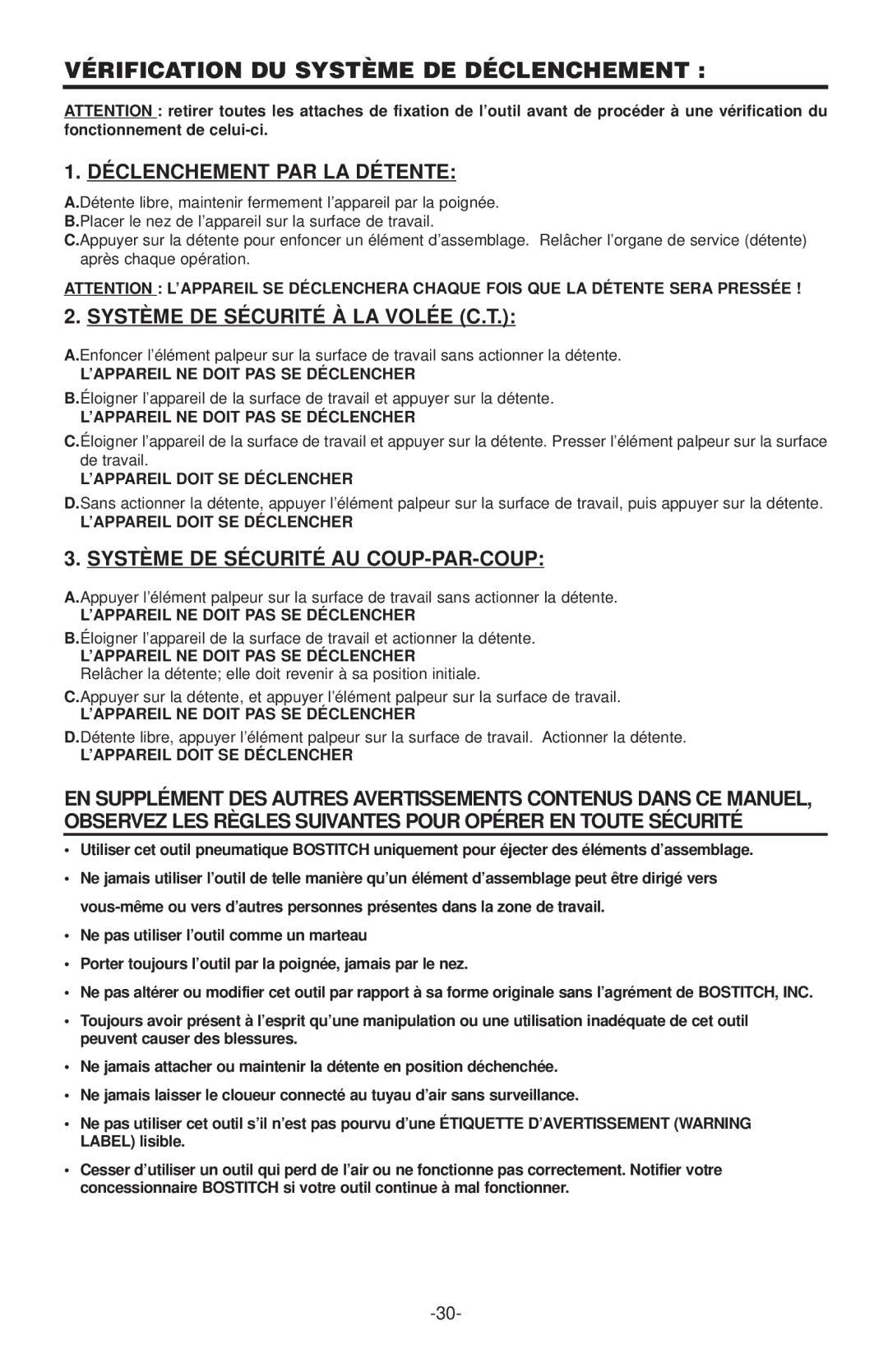 Quantaray N62FN, N52FN manual Vérification DU Système DE Déclenchement, Déclenchement P AR LA Détente 