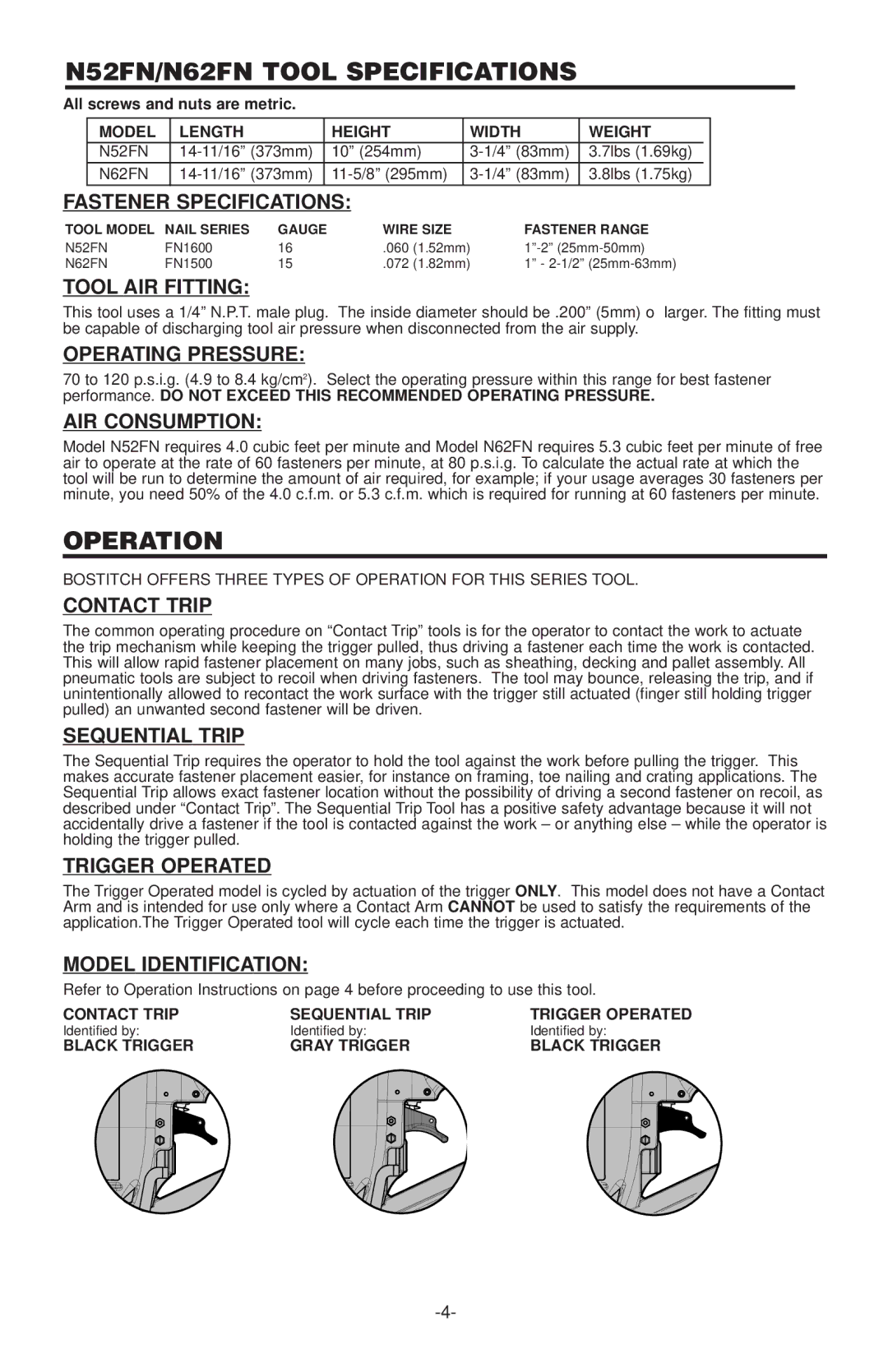 Quantaray manual N52FN/N62FN Tool Specifications 