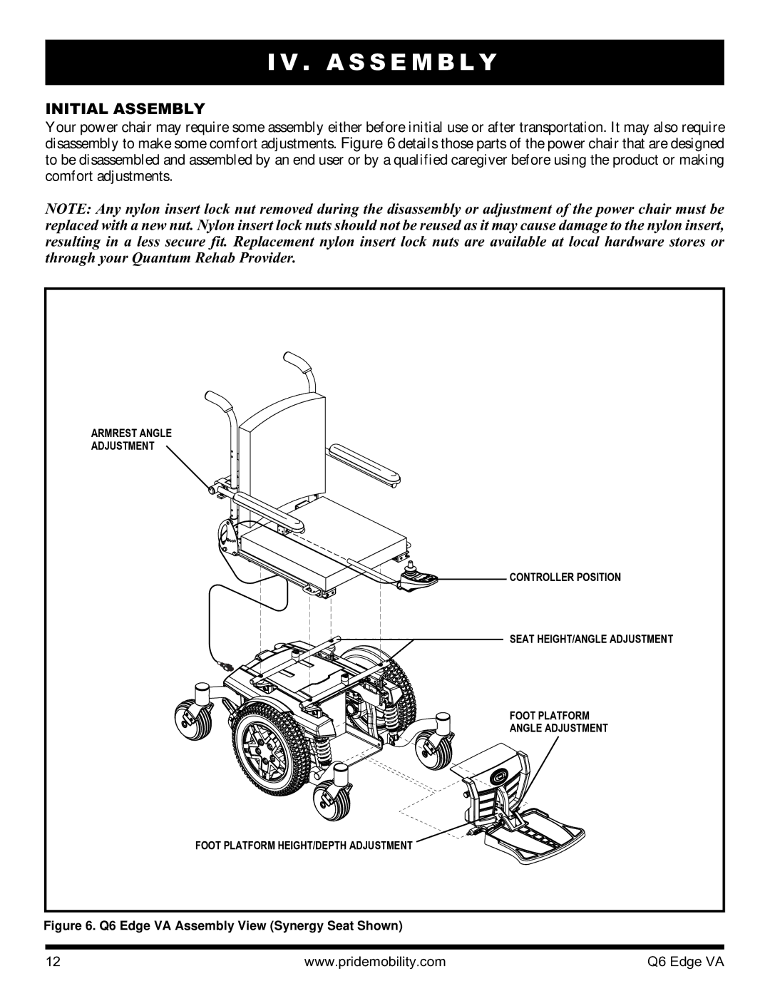 Quantum 06 edge va manual A S S E M B L Y, Initial Assembly 