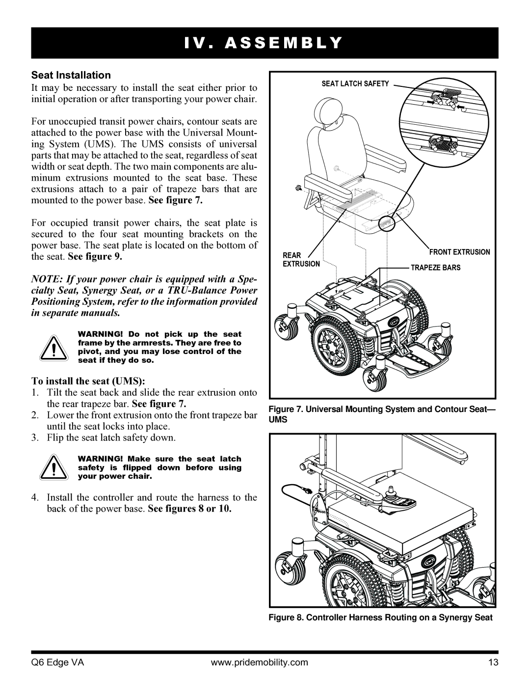 Quantum 06 edge va manual Seat Installation, To install the seat UMS 