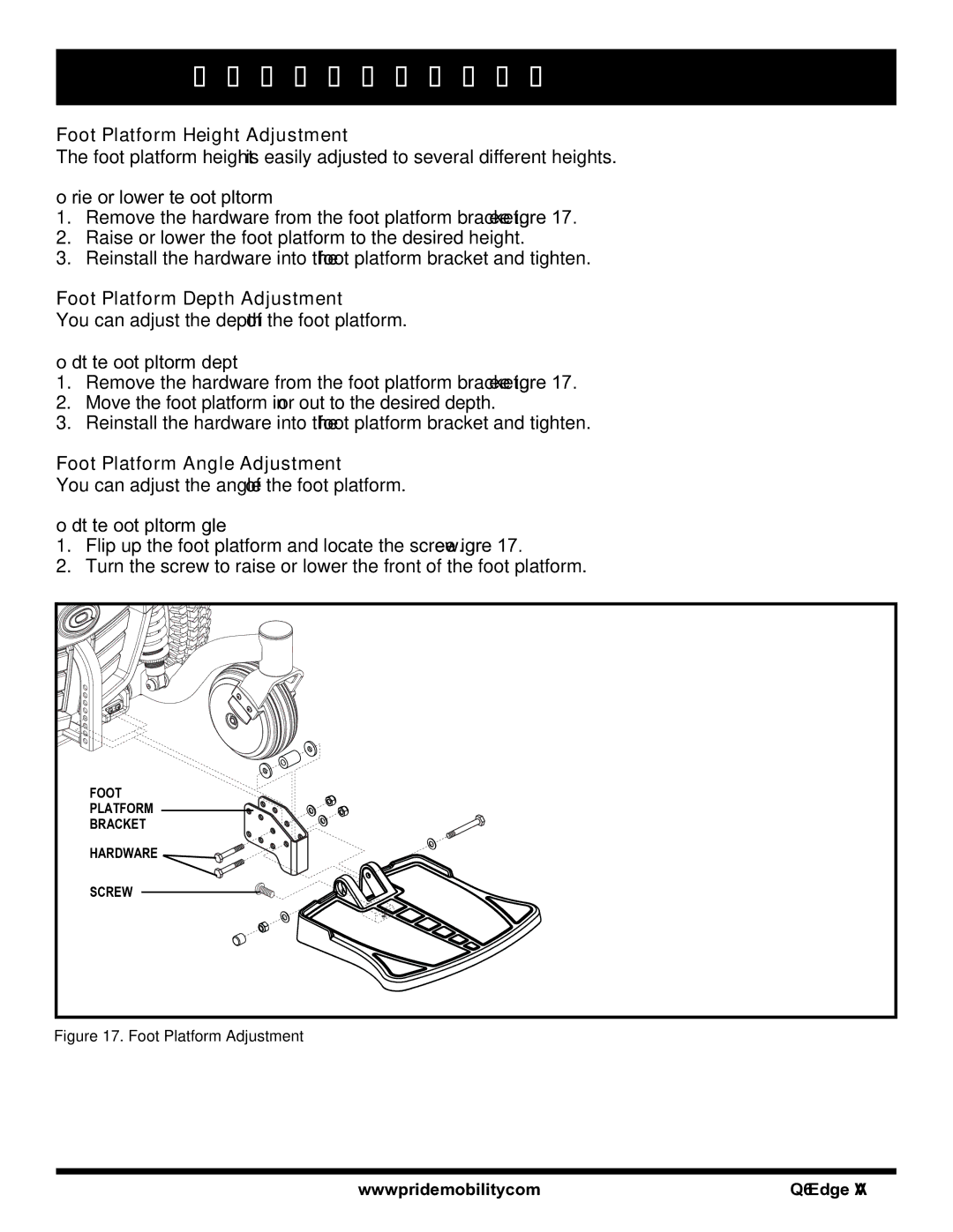 Quantum 06 edge va manual Foot Platform Height Adjustment, Foot Platform Depth Adjustment, Foot Platform Angle Adjustment 