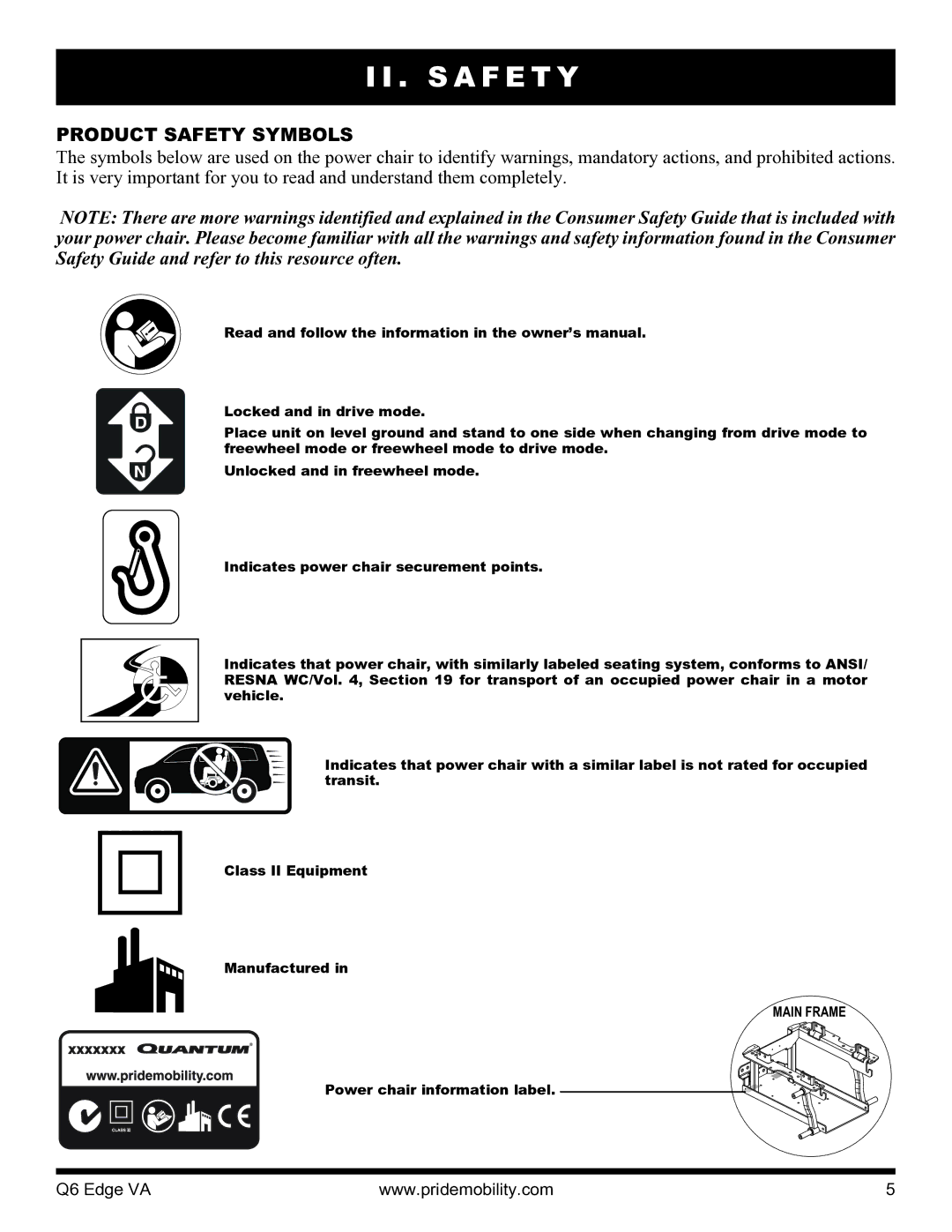 Quantum 06 edge va manual S a F E T Y, Product Safety Symbols 