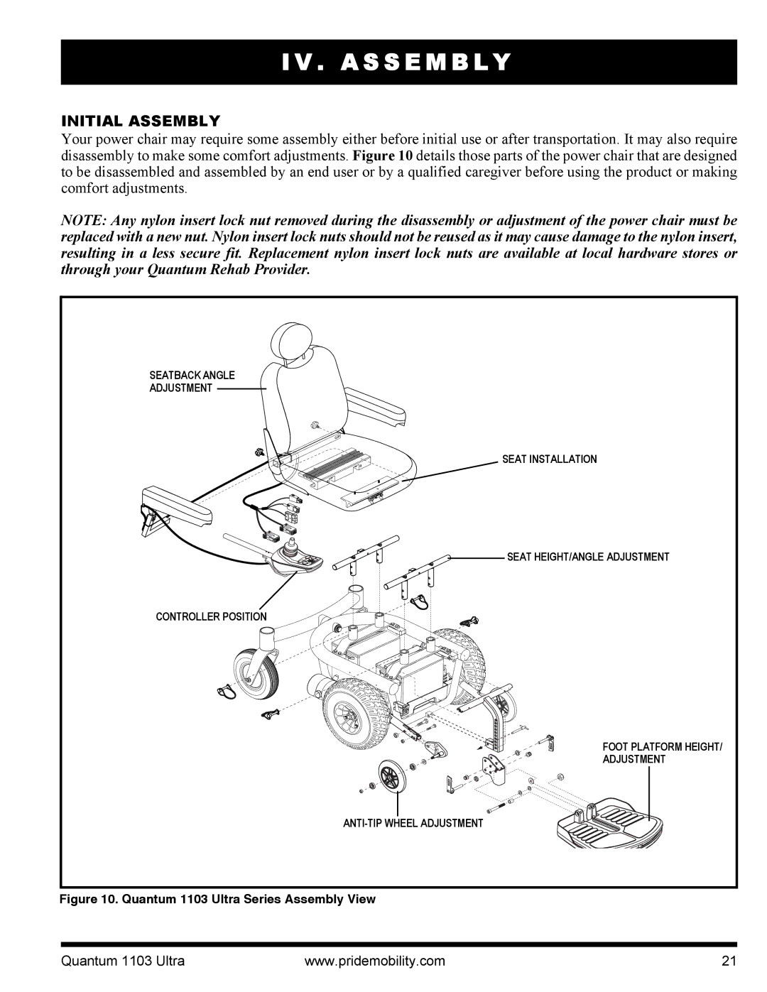 Quantum 1103 Ultra 2SP, 1103 Series manual A S S E M B L Y, Initial Assembly 