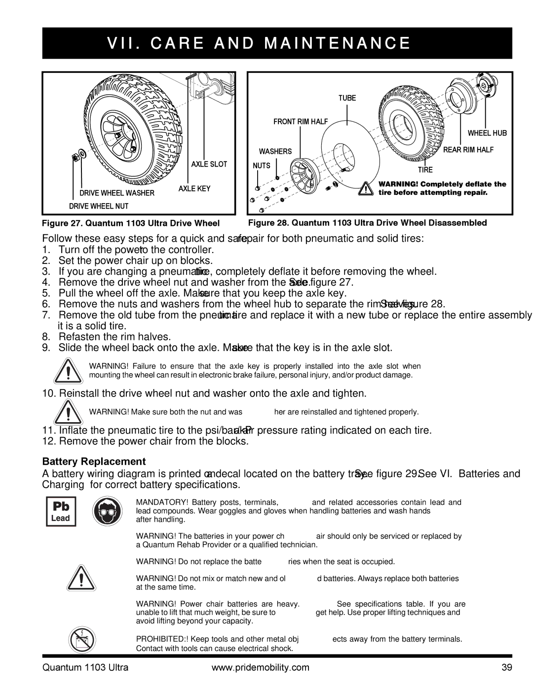 Quantum 1103 Ultra 2SP, 1103 Series manual I . C a R E a N D M a I N T E N a N C E, Battery Replacement 