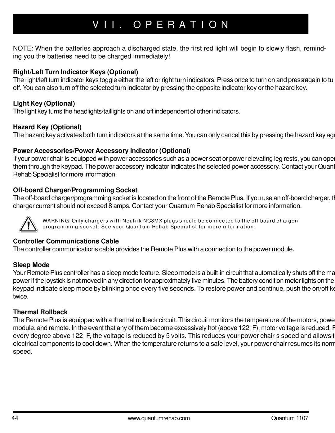 Quantum 1107 owner manual Right/Left Turn Indicator Keys Optional, Light Key Optional, Hazard Key Optional, Sleep Mode 