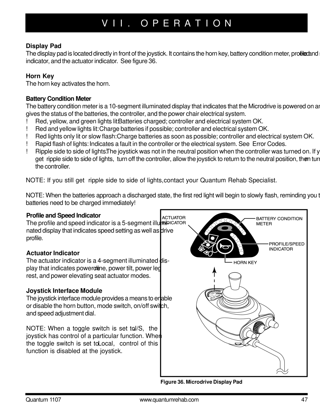 Quantum 1107 owner manual Display Pad, Profile and Speed Indicator, Actuator Indicator, Joystick Interface Module 