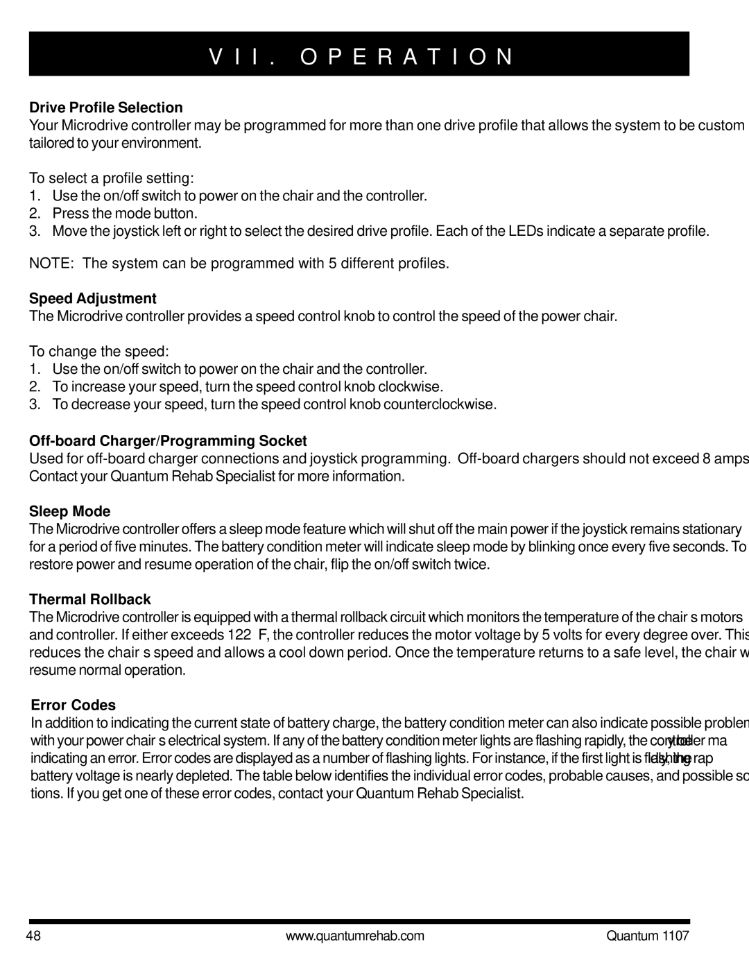 Quantum 1107 owner manual Drive Profile Selection, To select a profile setting, Speed Adjustment, To change the speed 