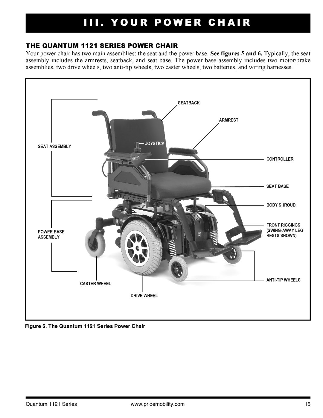 Quantum 1121 3SP, 1121 3MP manual I . Y O U R P O W E R C H a I R, Quantum 1121 Series Power Chair 