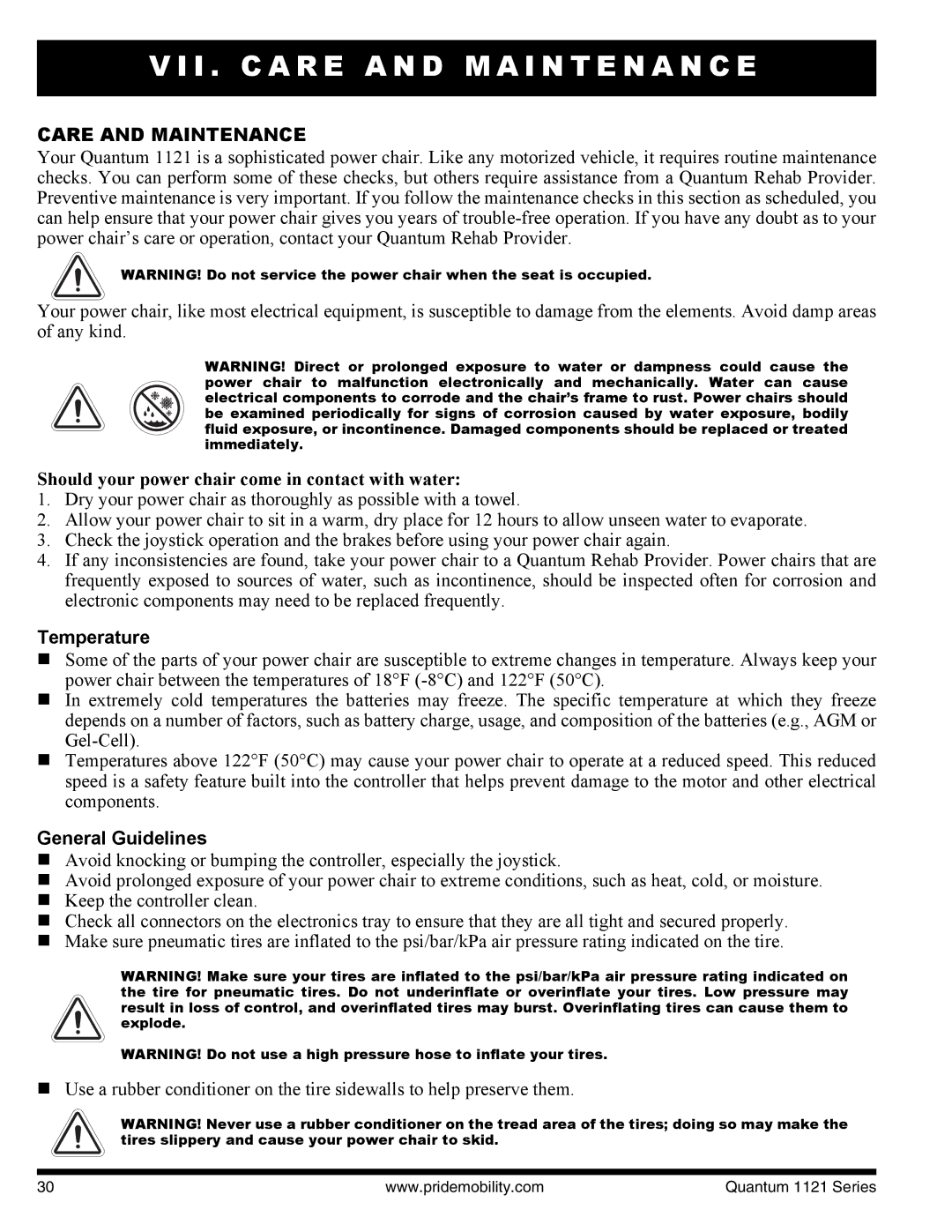 Quantum 1121 3MP, 1121 3SP I . C a R E a N D M a I N T E N a N C E, Care and Maintenance, Temperature, General Guidelines 