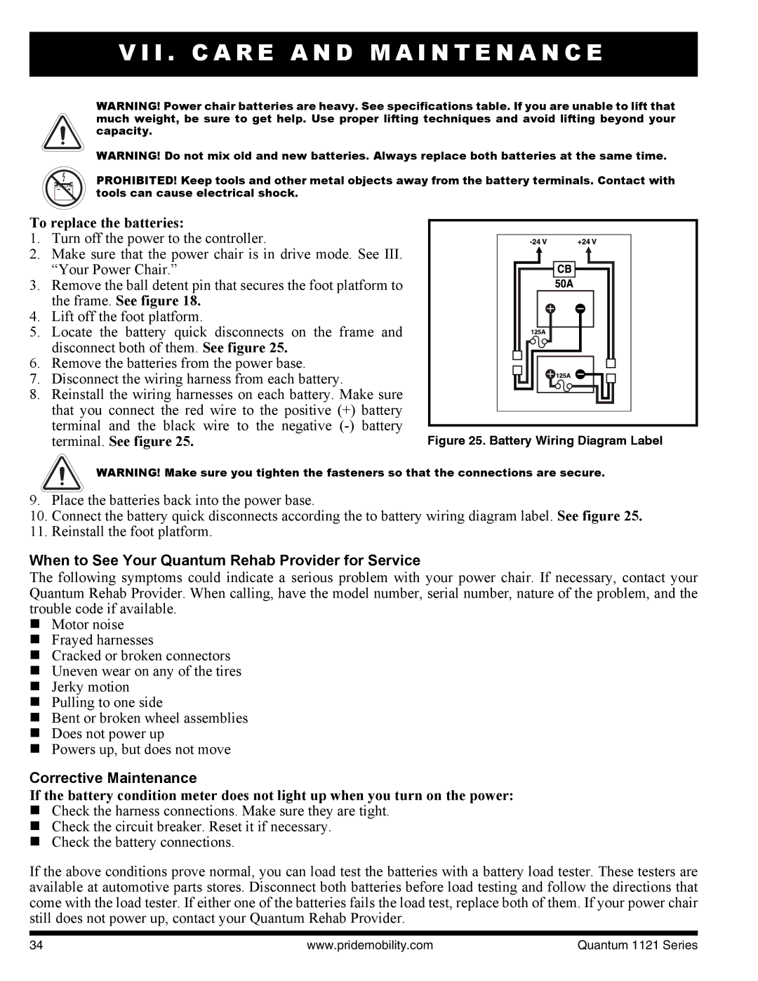 Quantum 1121 3MP manual To replace the batteries, Terminal. See figure, When to See Your Quantum Rehab Provider for Service 