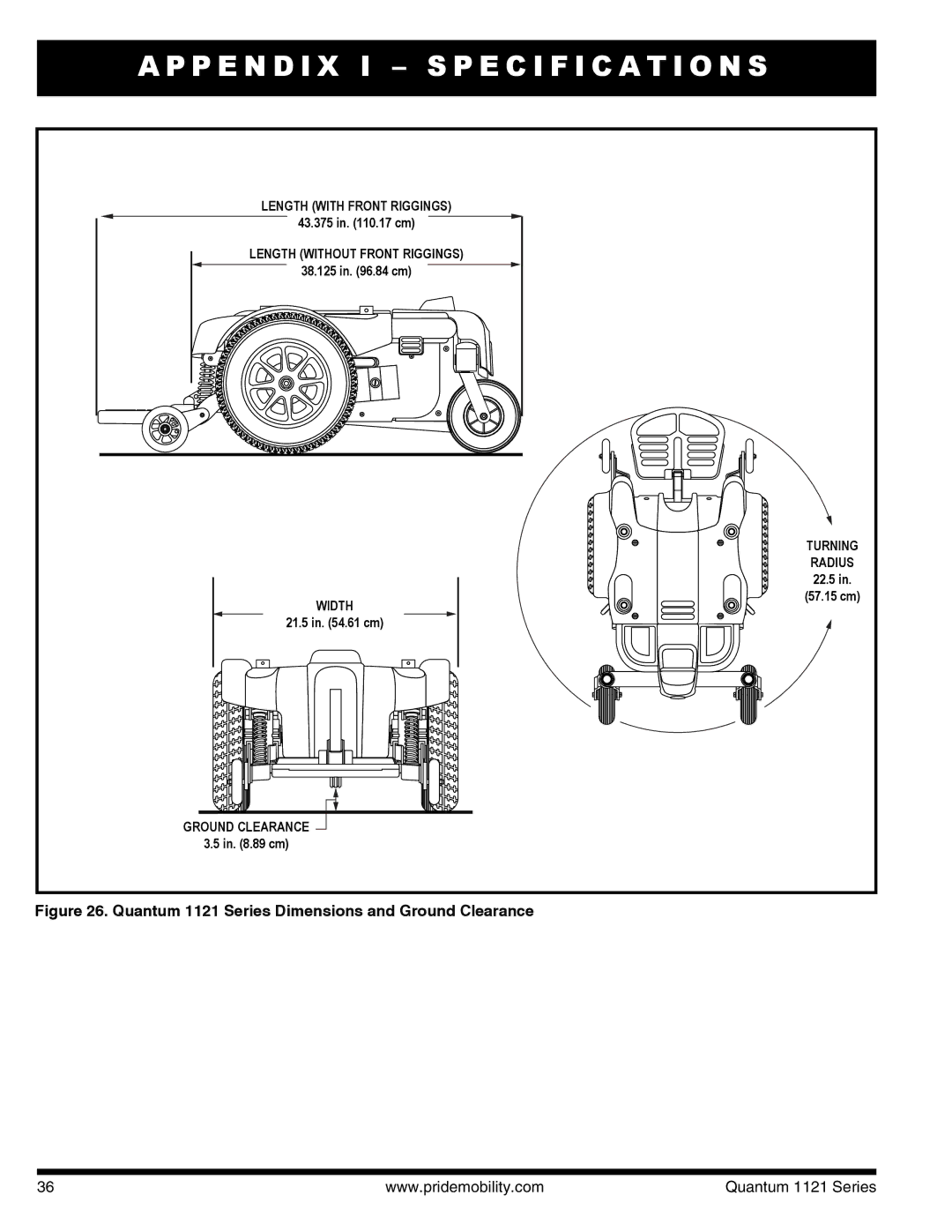 Quantum 1121 3MP, 1121 3SP manual Quantum 1121 Series Dimensions and Ground Clearance 