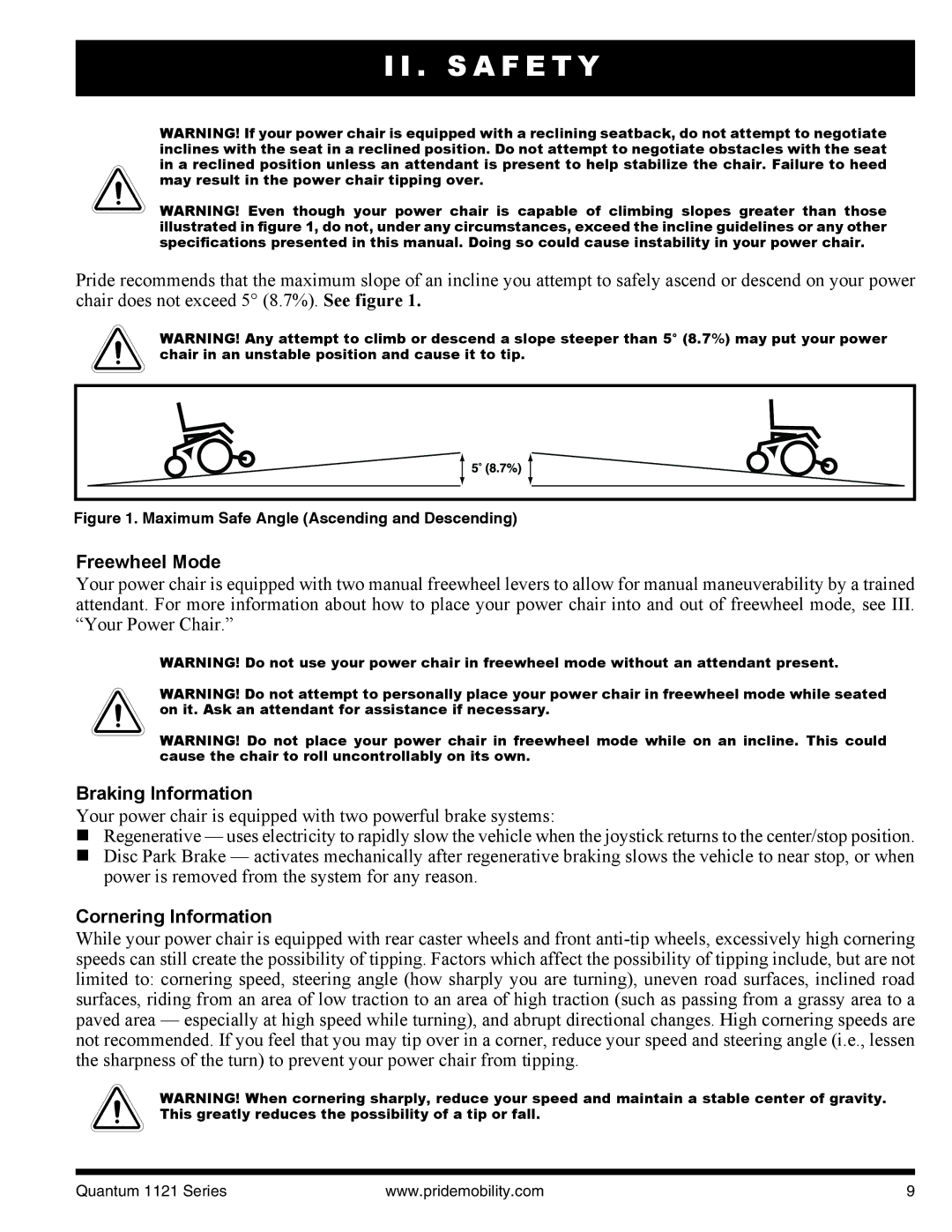 Quantum 1121 3SP, 1121 3MP manual Freewheel Mode, Braking Information, Cornering Information 