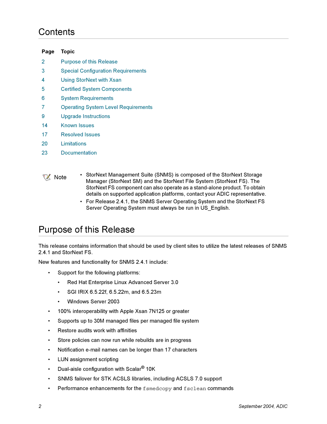 Quantum 2.4.1 manual Contents, Purpose of this Release 